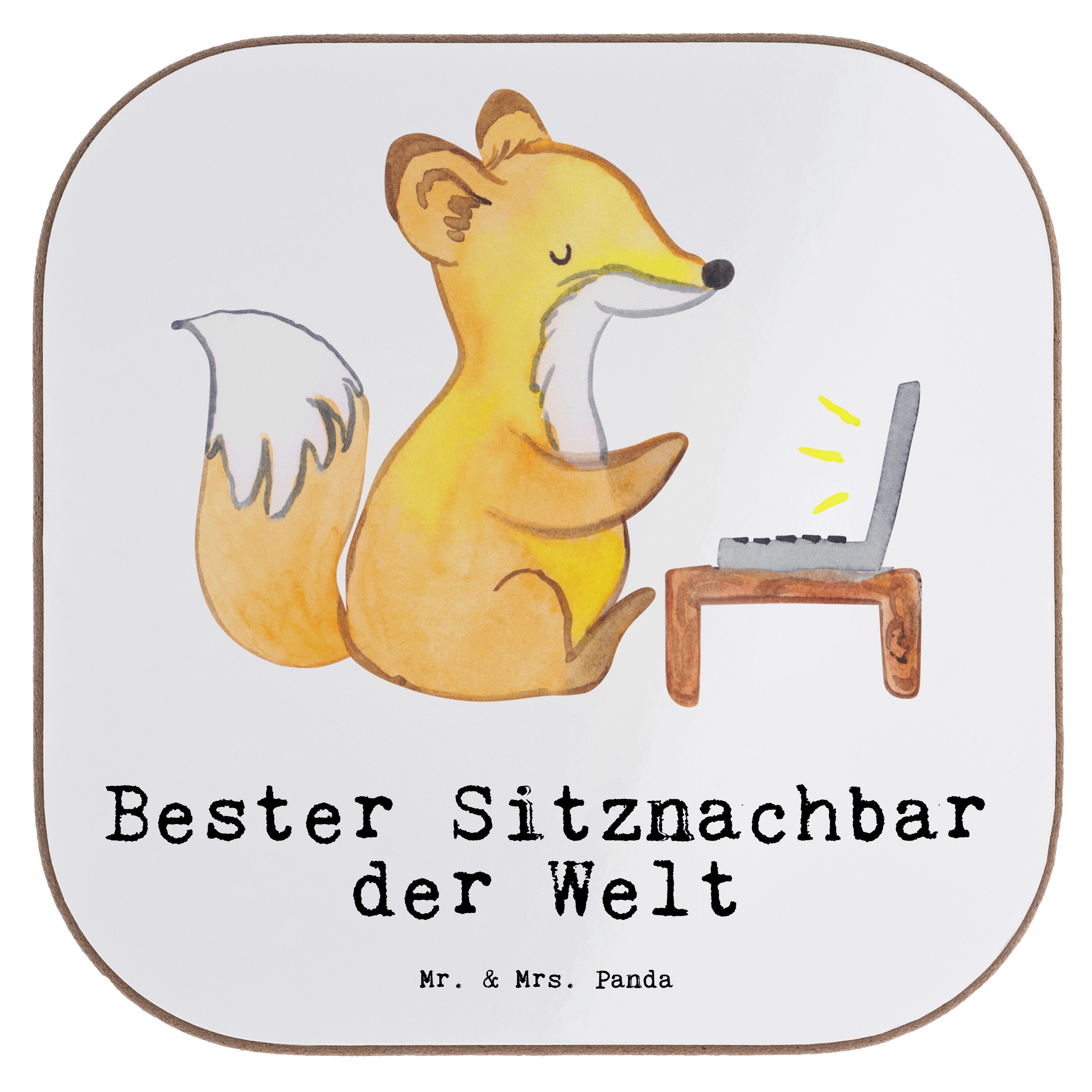 Mr. & Mrs. Panda Getränkeuntersetzer - 1-tlg. Welt Bester Getränkeunterset, der Sitznachbar - Geschenk, Fuchs Weiß