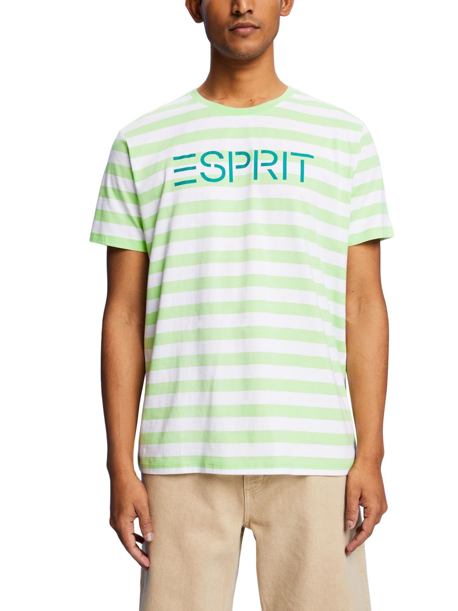 Esprit T-Shirt Gestreiftes Baumwoll-T-Shirt (1-tlg) GREEN CITRUS