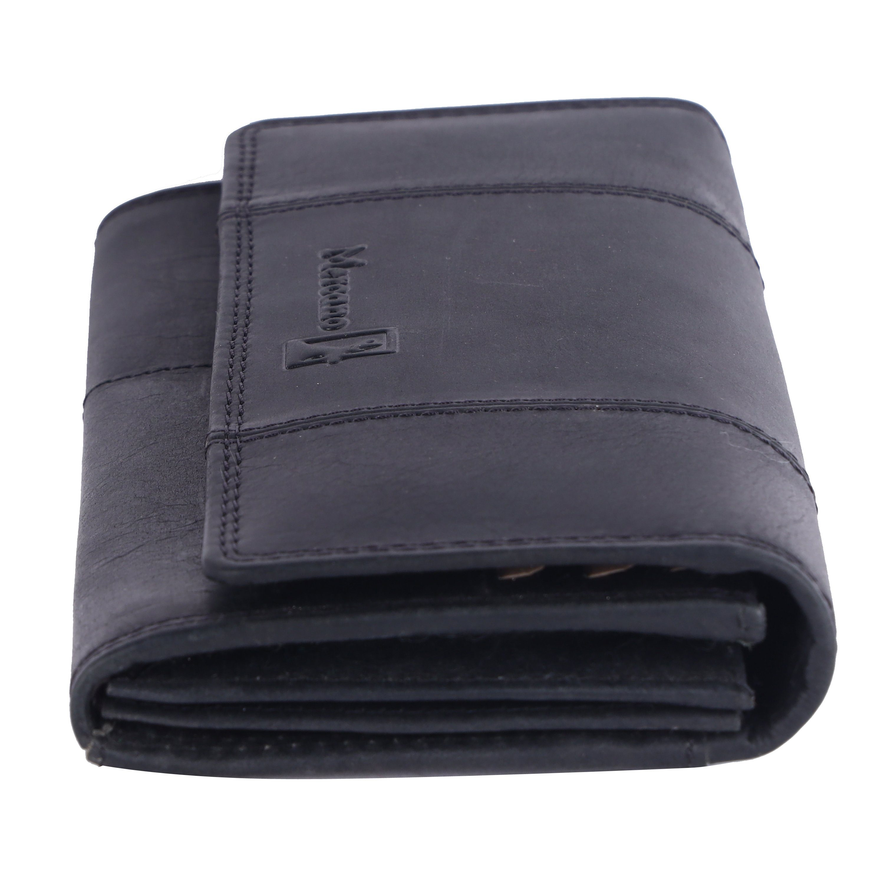 Geschenkbox RFID-Schutz für Leder inkl. mit & aus Doppelnaht, Geldbörse 100% Schwarz Mercano Damen, Vintage