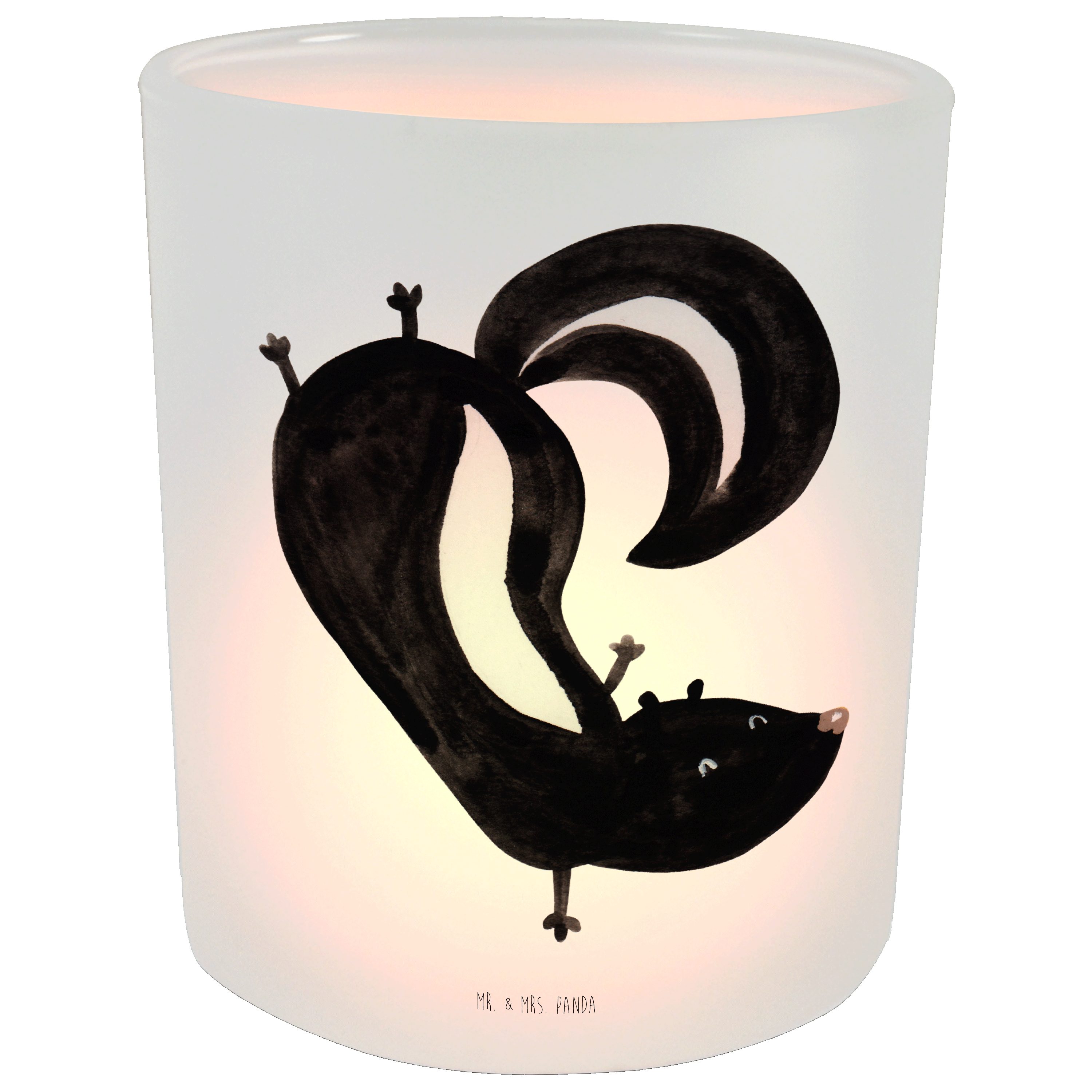 Mr. & Mrs. Panda Windlicht Stinktier Handstand - Transparent - Geschenk, Skunk, Kerzenglas, Sti (1 St)