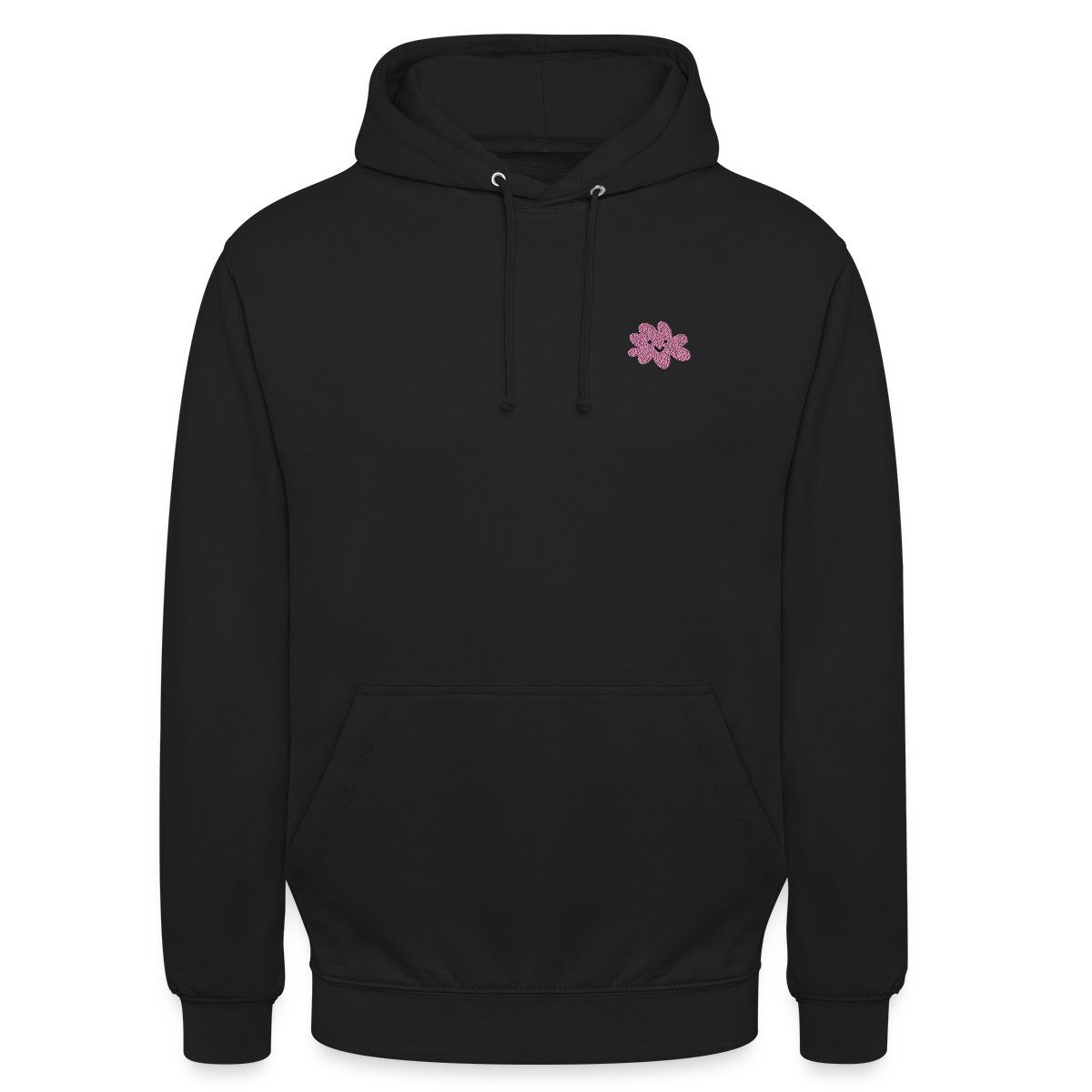 Spreadshirt Hoodie Fröhliche Rosa Blume Mit Lächelndem Gesicht Unisex Hoodie (1-tlg) Unisex-Schnitt: Sitzt bei Männern körpernah, bei Frauen weit