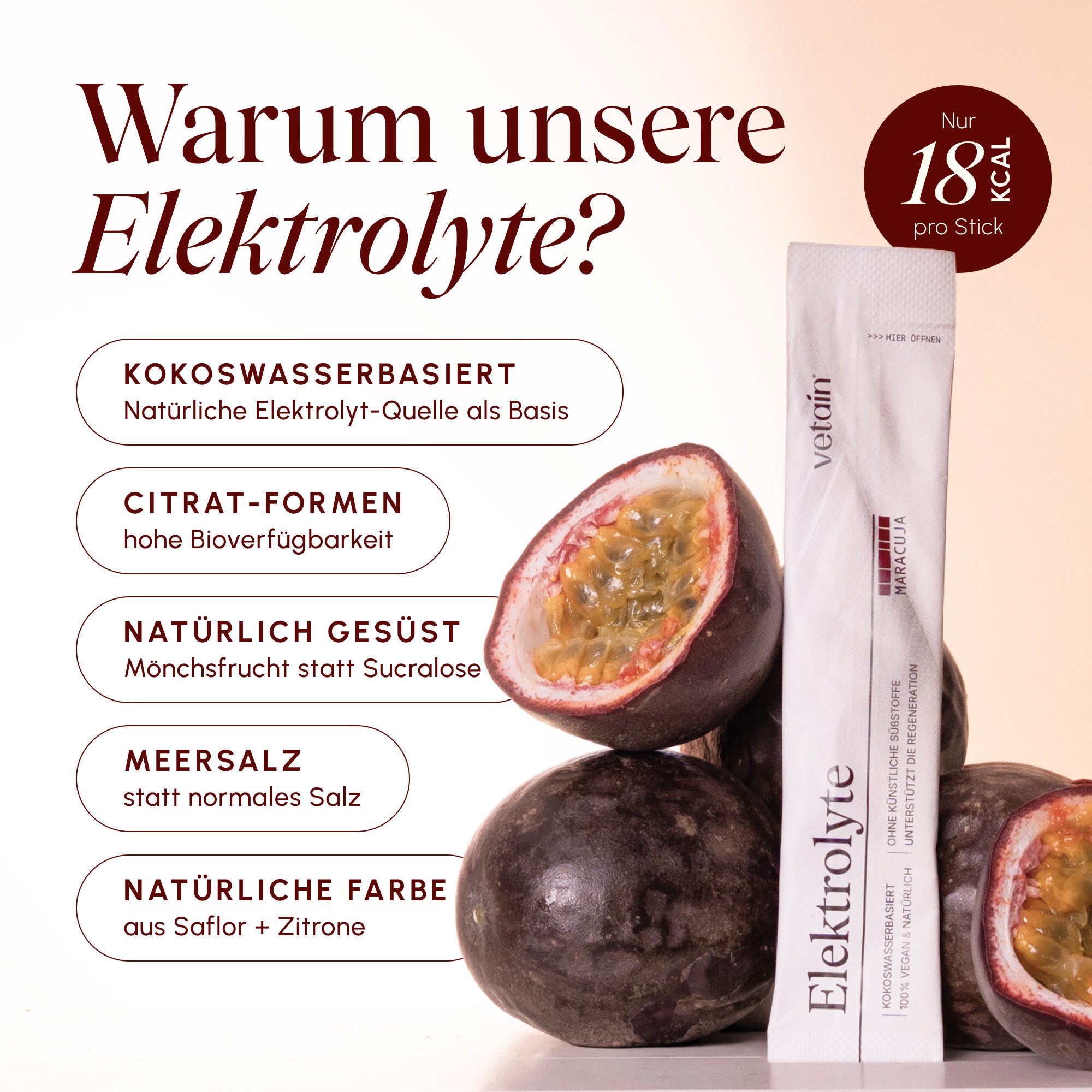 VETAIN VETAIN Elektrolyte Pulver + 4 Vitamine – Kokoswasserbasiert Pulver, 30 er, 100% Vegan, ohne künstliche Süßungsmittel