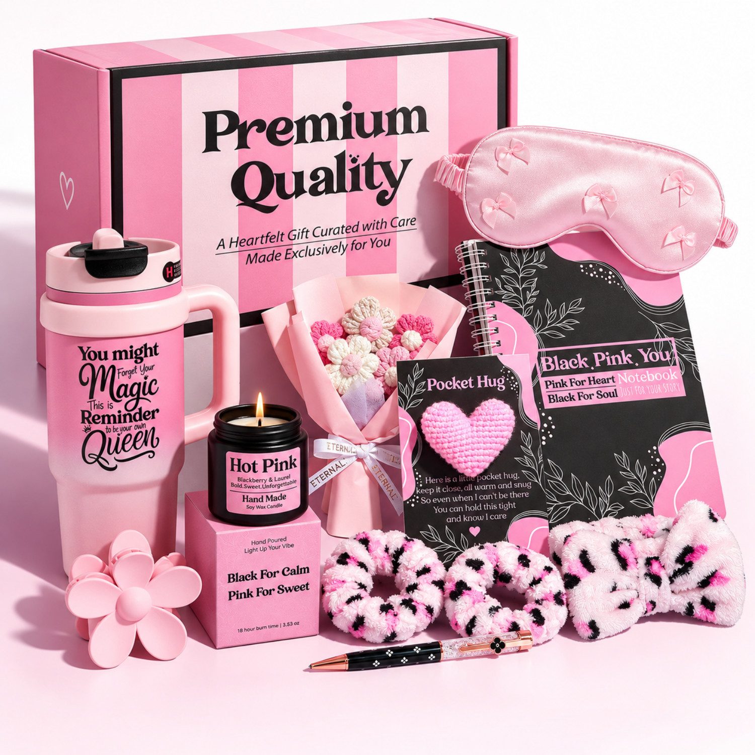 ibettertec Pflege-Geschenkset Pflege geschenkset frauen, Geschenkset für Frauen, Weihnachtsgeschenk für Frauen Premium Geschenkset für Frauen – 12-teiliges Wellness & Self Care Geschenkbox Set mit 40oz Thermobecher, Duftkerze, Schlafmaske, Notizbuch & Accessoires – Perfektes Geschenk für Damen, Freundin, Ehefrau, Geburtstag, Weihnachten & Valentinstag, Ein besonderes Geschenk für Ihre Liebsten