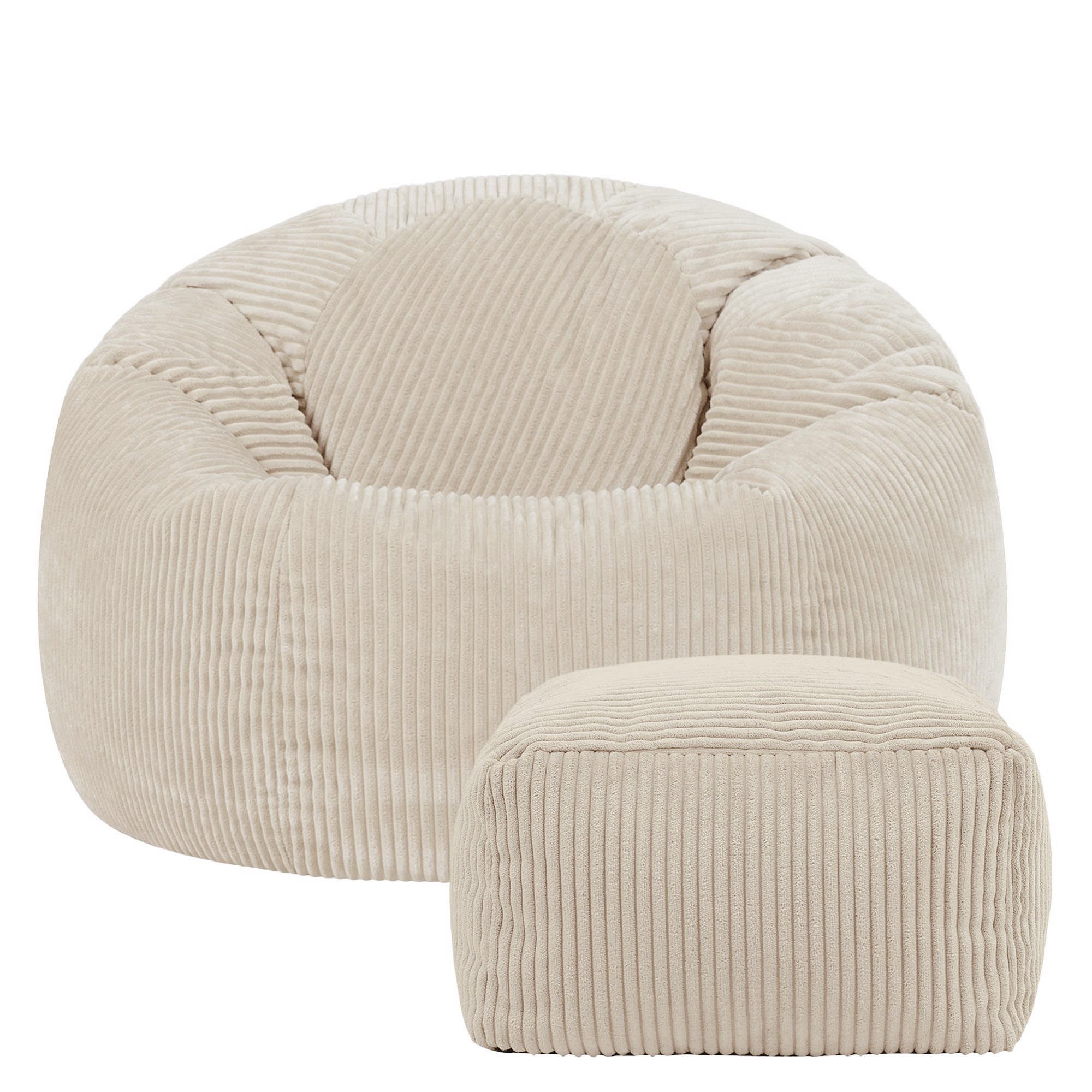 icon Sitzsack Erwachsene aus Cord „Kingston“ mit Hocker (Spar-Set, 1 x Sitzsack, 1 x Fußhocker), 85x50cm, Made in Germany, für Erwachsene & Kinder – Bild 4 von 5