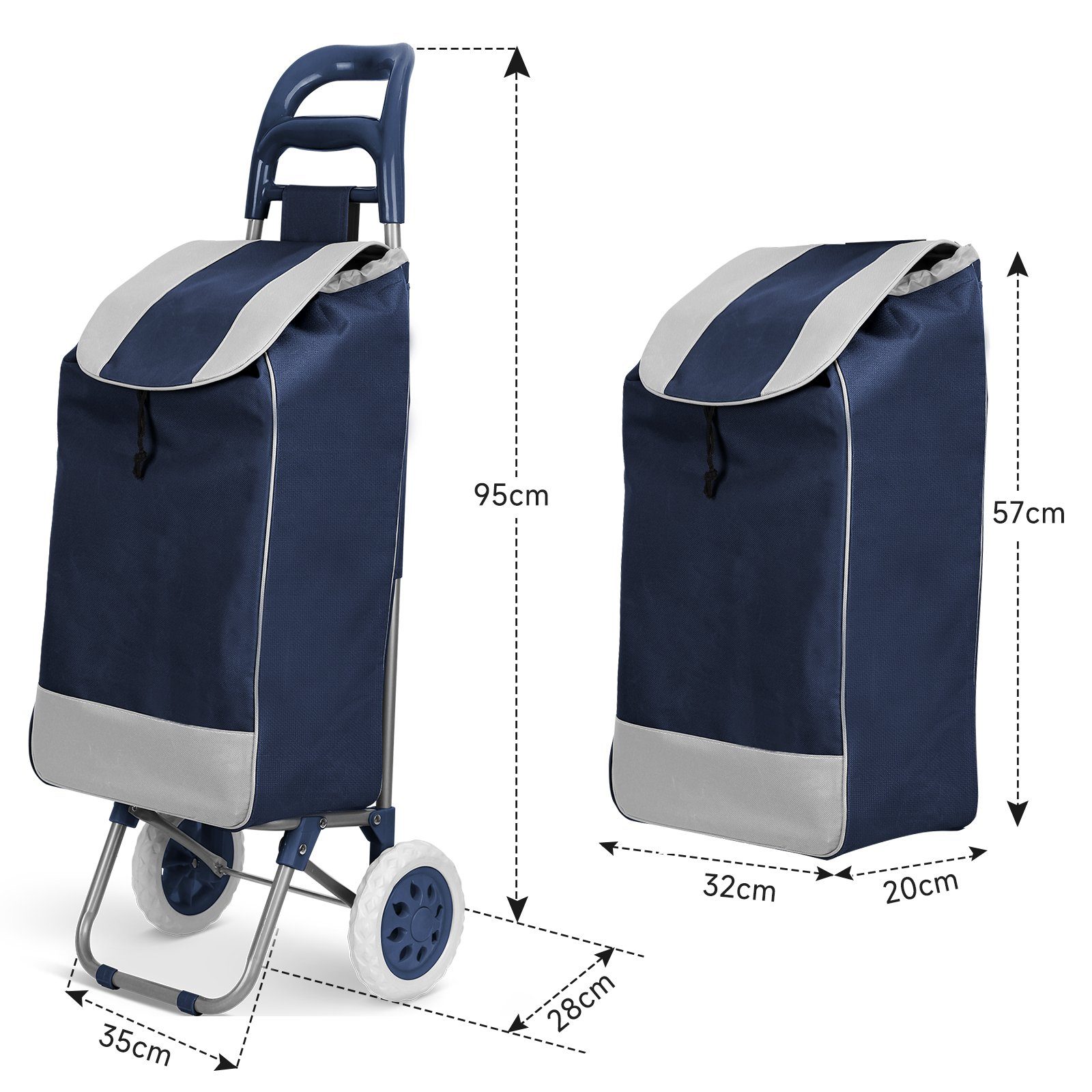 HOMELUX Einkaufstrolley klappbar, Stabiler Einkaufswagen, Tasche, Handwagen mit abnehmbare Navy multifunktional, große 44 l, Kapazität, Backgrid Rollen