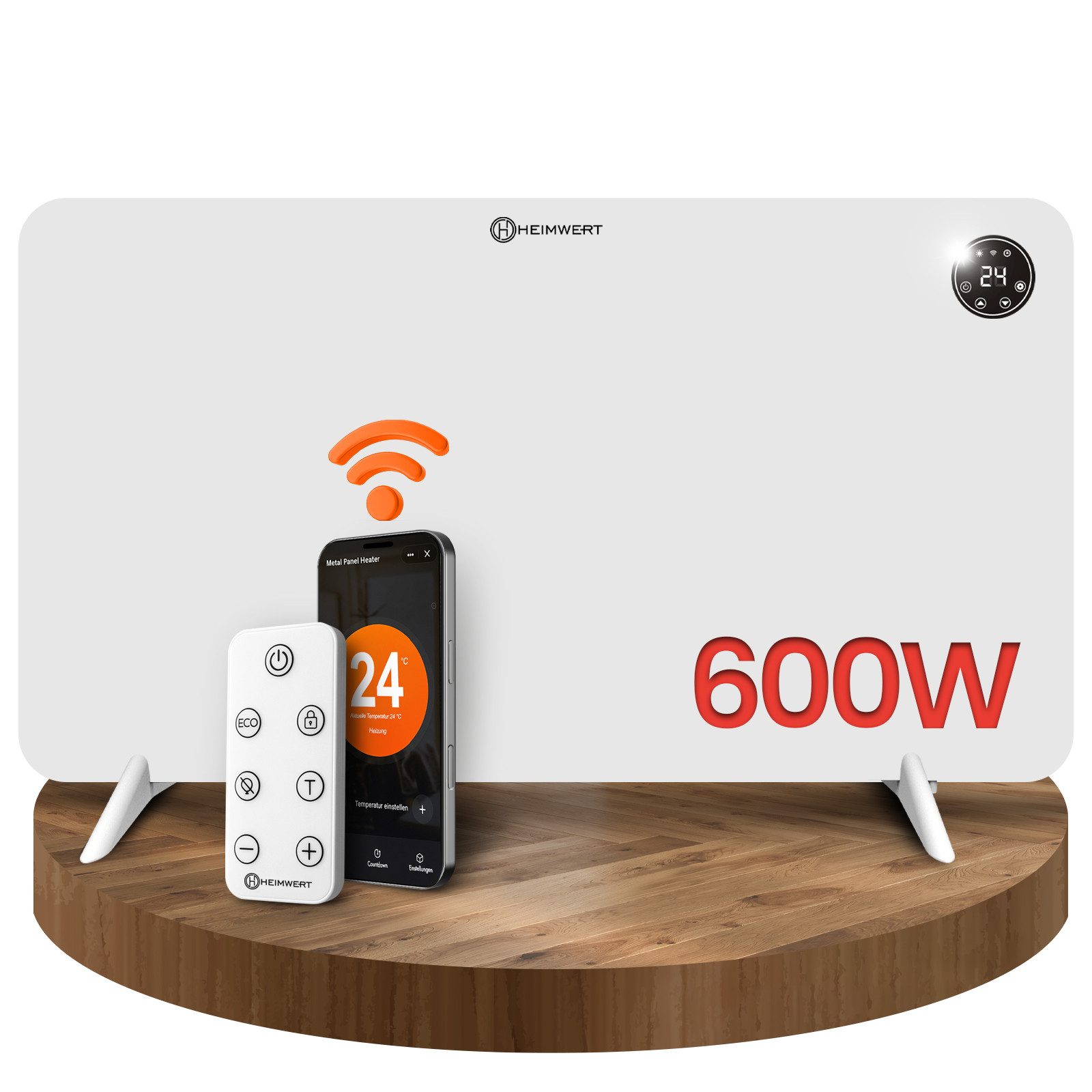 HEIMWERT Elektro-Heizkörper Infrarot Wandheizung 450/600 Watt, Luxusausstattung mit Thermostat + App - Langlebig, Geräuschlos