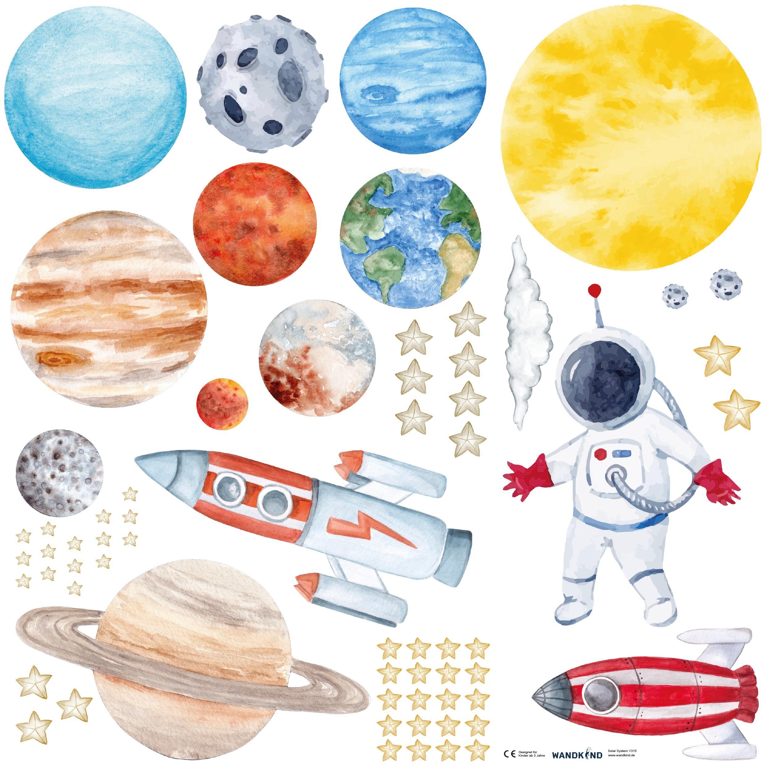 WANDKIND Wandtattoo Sonnensystem V315 Astronaut Planeten (Solar System), rückstandslos abziehbar