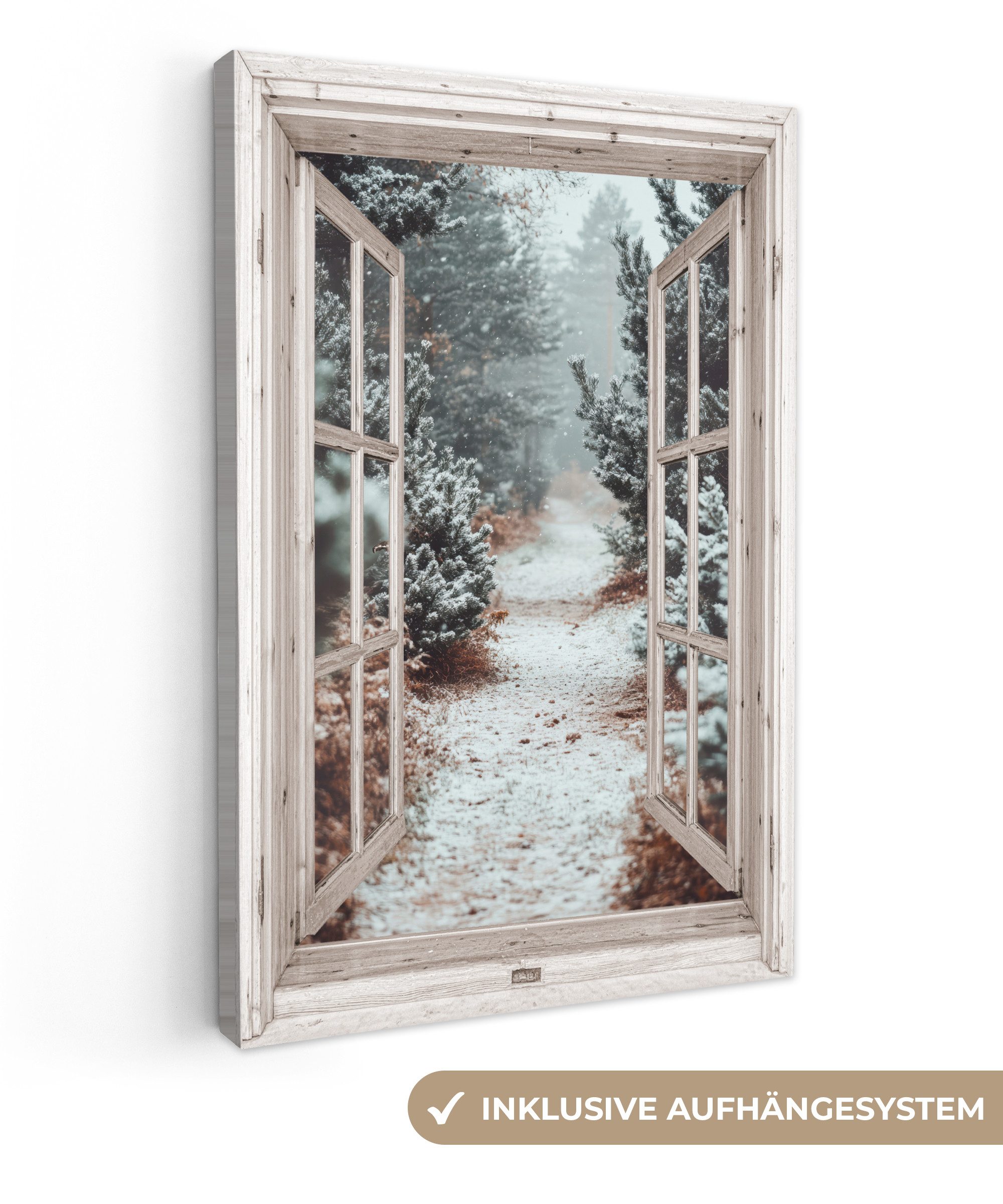 OneMillionCanvasses® Leinwandbild Wald - Winter - Bäume - Natur - Weg - Aus günstig online kaufen