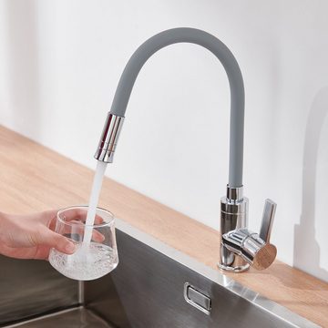 Auralum Küchenarmatur Spültischarmatur mit flexible Auslauf, mit 2 Strahlarten Wasserhahn Einhebelmischer Mischbatterie