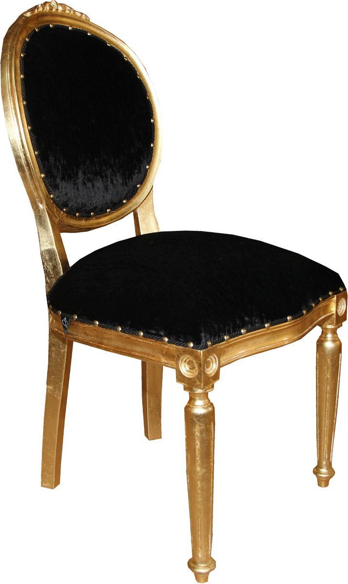 Edition Armlehnen Esszimmer Luxus Barock Gold Schwarz ohne Esszimmerstuhl Casa - Stuhl Padrino / Limited Medaillon in