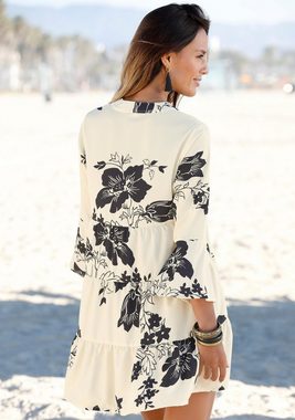 LASCANA Blusenkleid in weiter Form mit Volants und Blumenprint, Tunikakleid, Strandkleid