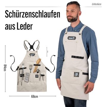 BLACK FOREST FOX Grillschürze Black Forest Fox Canvas Arbeitsschürze, Grillschürze BBQ Kochschürze, COMFORT Natur-Weiß