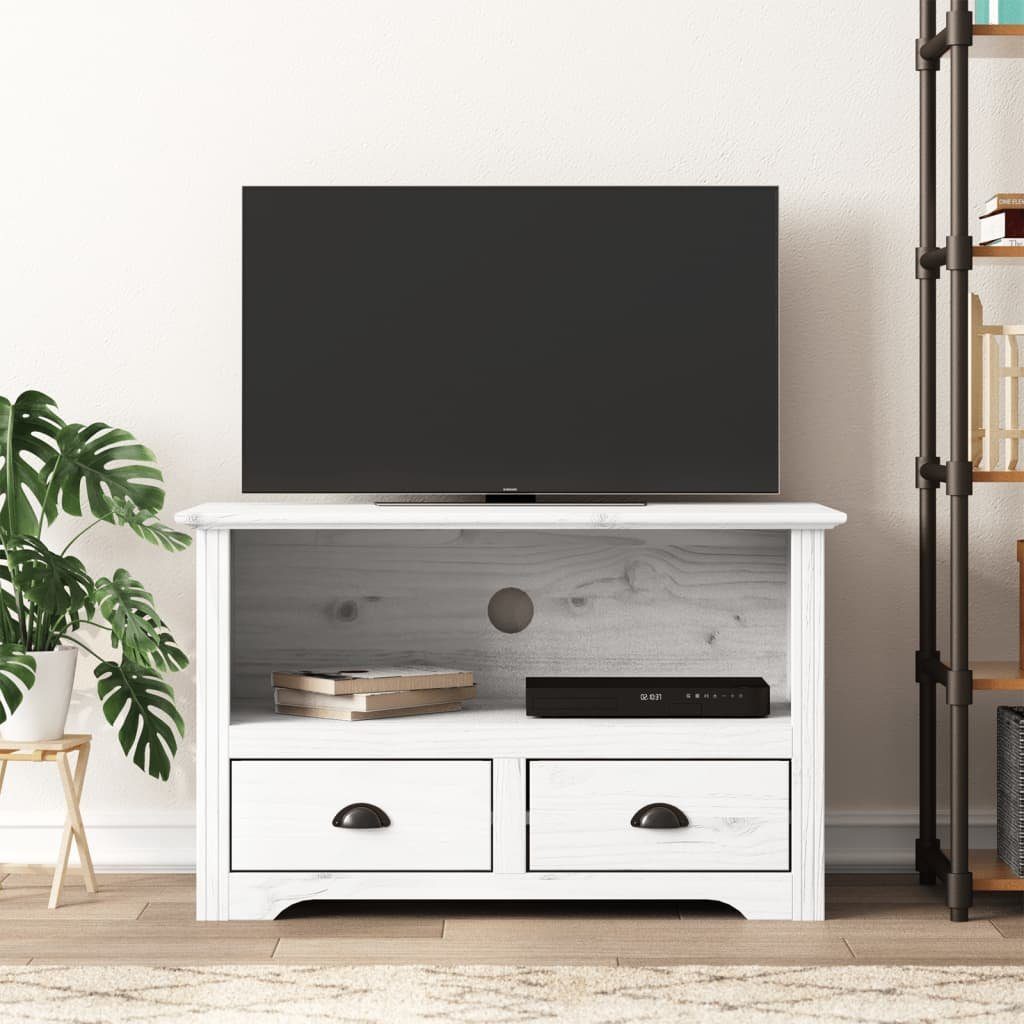 furnicato TV-Schrank mit Massivholz Kiefer Schubladen 91x43x56 Weiß 2 cm