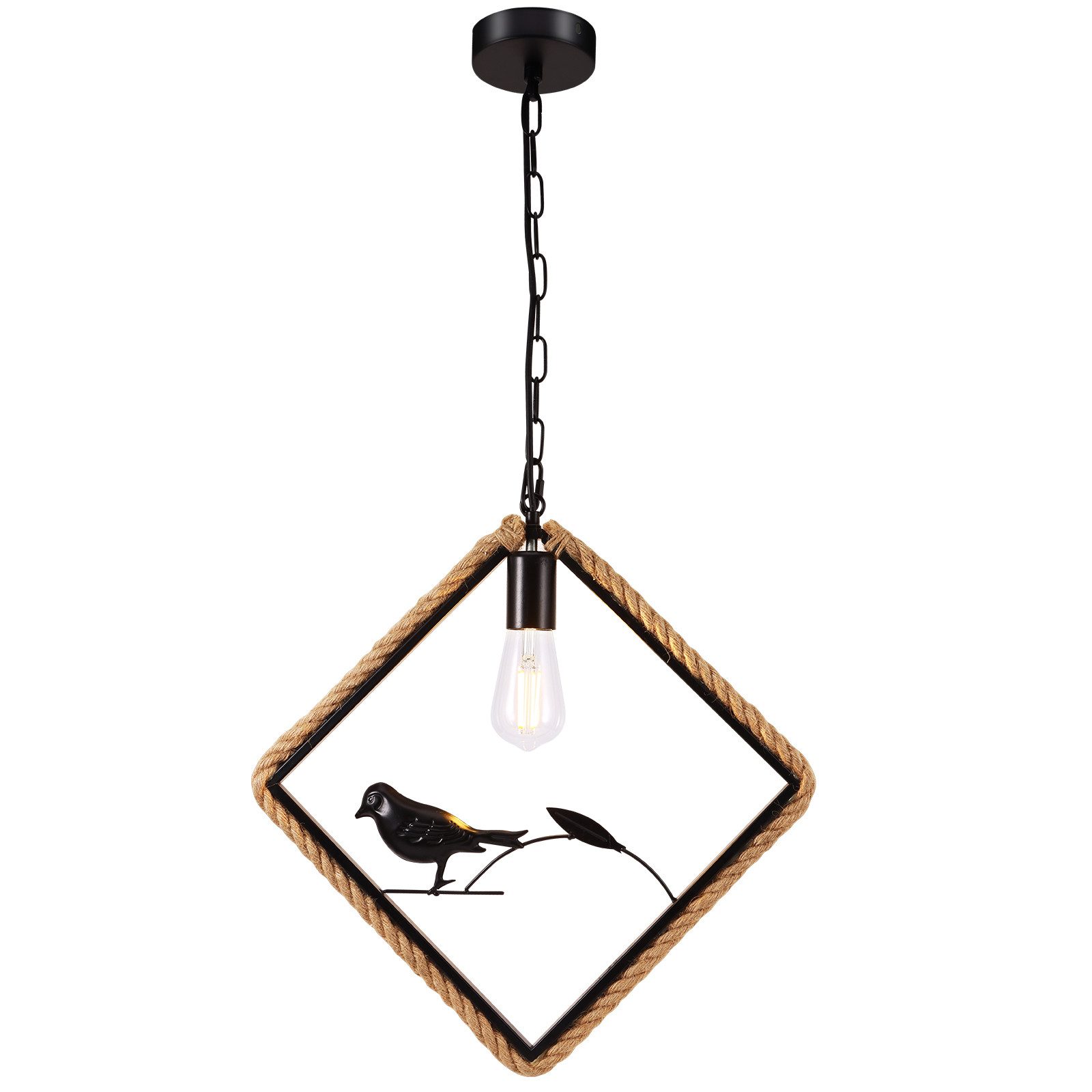BlingBin Pendelleuchte Retro Hanfseil Hängelampen, Vogelmuster günstig online kaufen