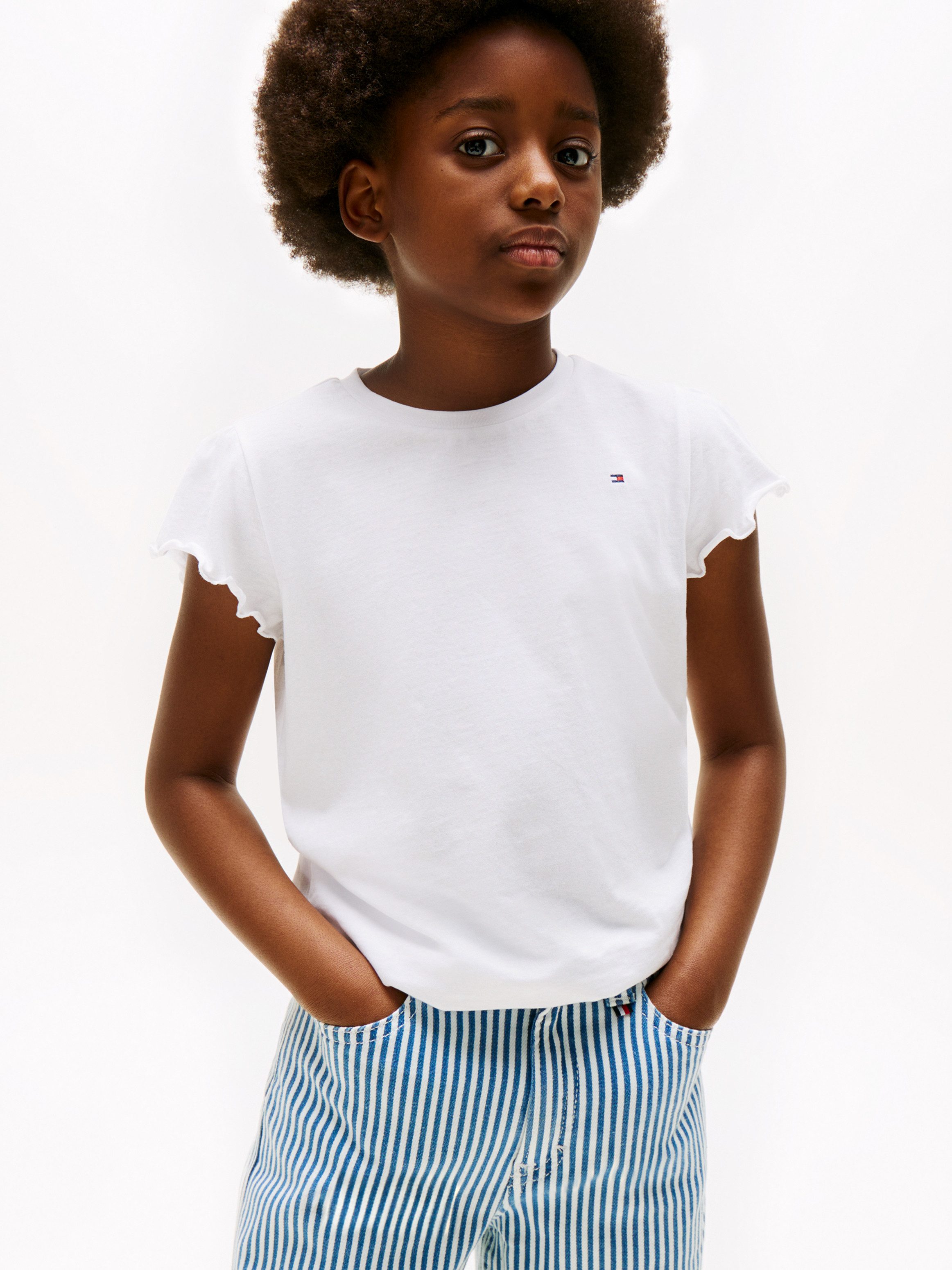 Tommy Hilfiger T-Shirt ESSENTIAL RUFFLE SLEEVE TOP mit gewelltem Ärmelabschluss