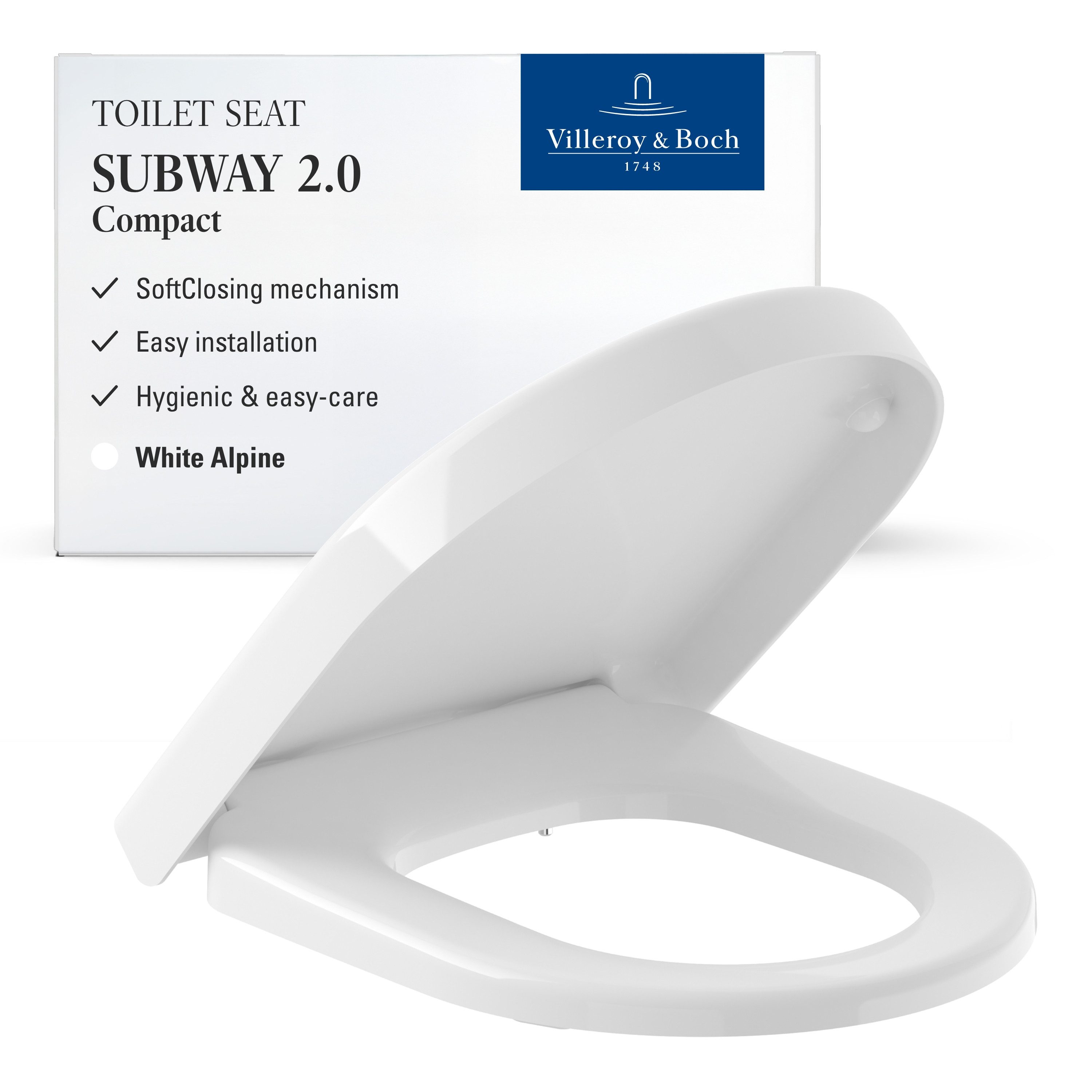 Villeroy & Boch WC-Sitz Subway 2.0 Compact, mit Absenkautomatik, abnehmbarer, bruchsicherer Toilettensitz, D-Form