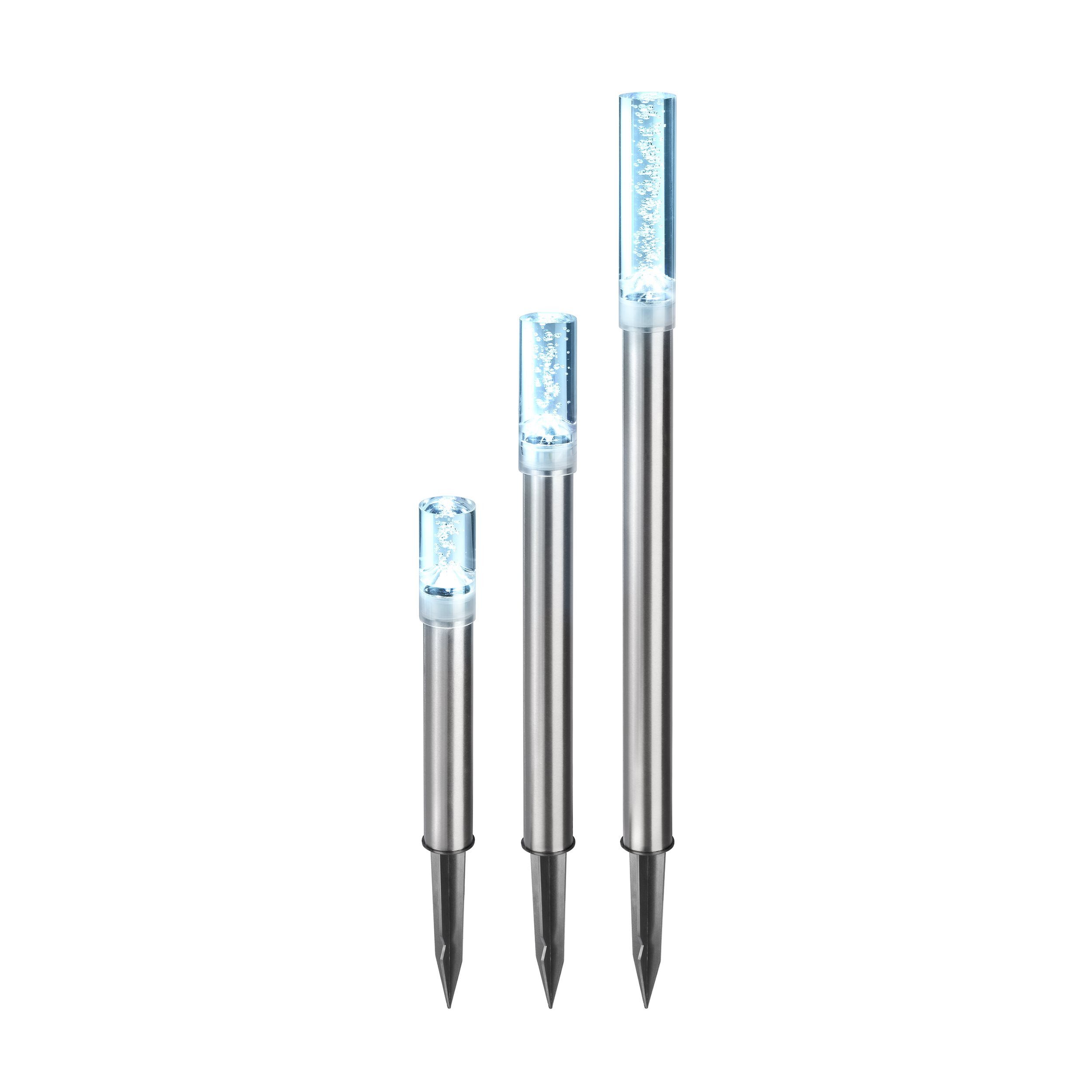esotec LED Gartenleuchte 3x Solar Leuchtstab Trio Sticks kaltweiß H22+35+50cm Luftblasen 102600