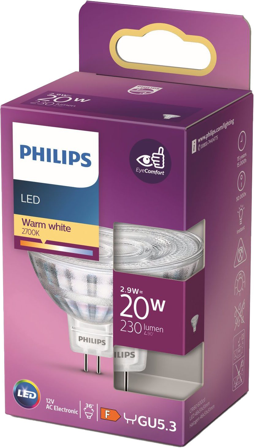 Philips Hue LED-Leuchtmittel LED Spot 20W GU5.3 warmweiß 230lm nicht dimmbar, GU 5,3