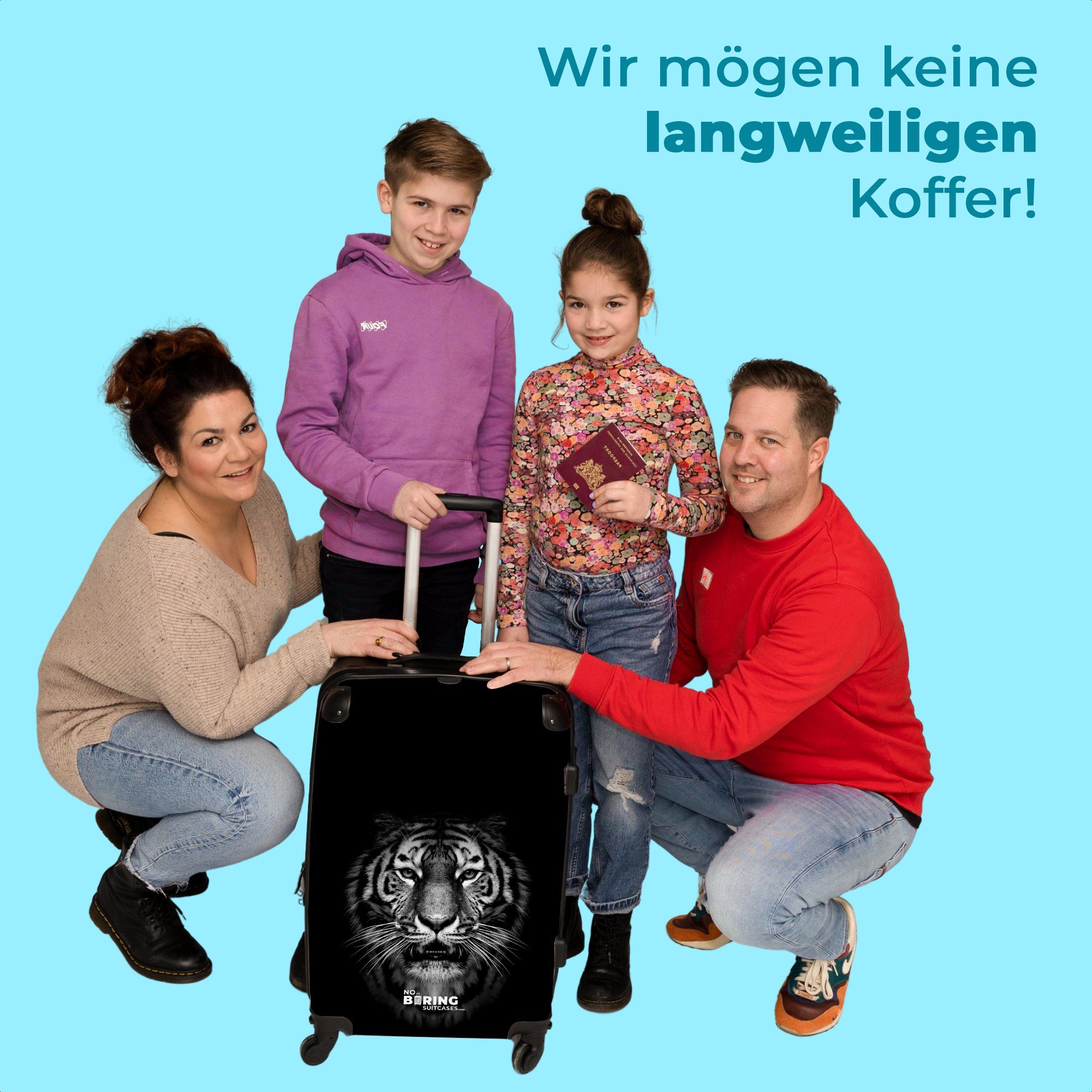 Rollen, 4 Tiere 67x43x25cm Aufgabegepäck Rollkoffer NoBoringSuitcases.com© Große Koffer - Tiger - mit Trolley Rollen Schwarz, - 4 Reisekoffer