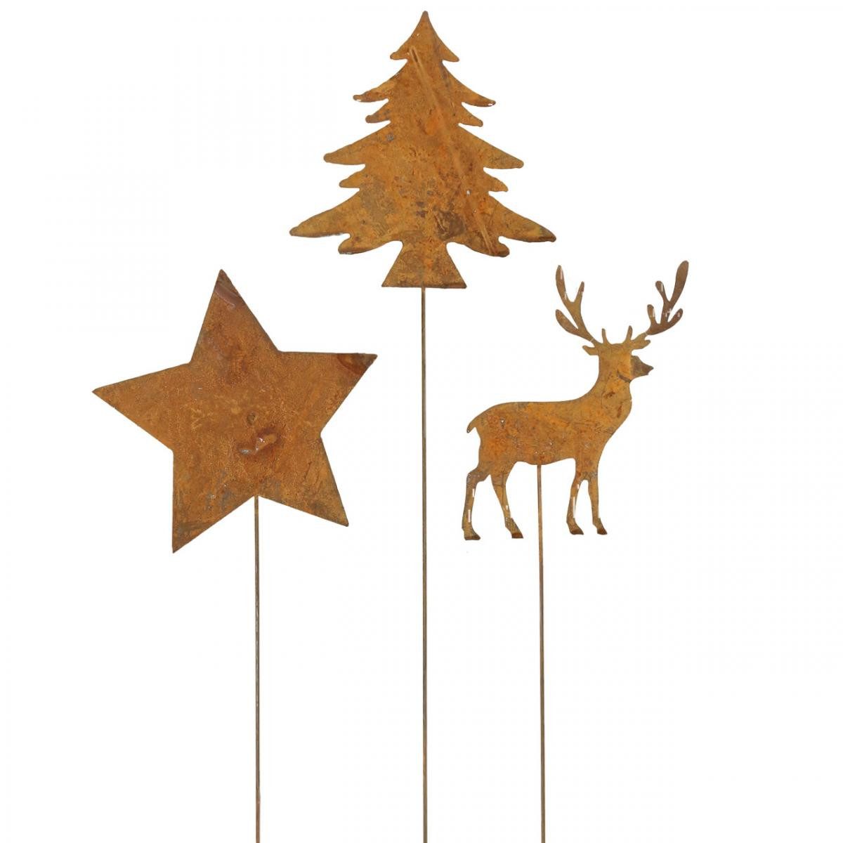 Viana Gartenfigur Gartenstecker Edelrost Hirsch Stern Tanne Set Winterdeko günstig online kaufen