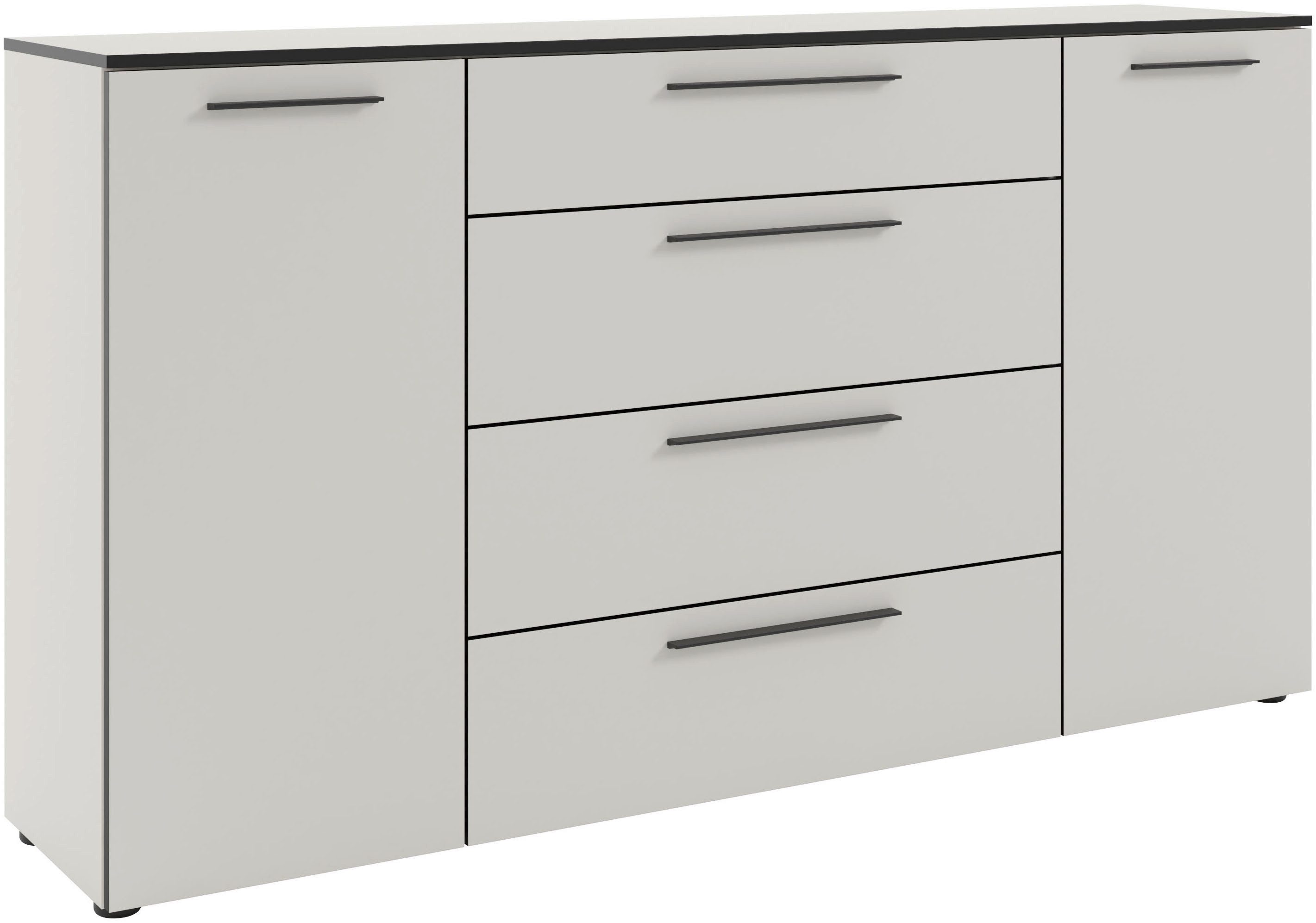 Manjana Möbel Kommode mit Schwarz matten Metallgriffen in verschiedenen Ausführungen, mit Soft-Close-Funktion, mit variabel einsetzbaren Einlegeböden