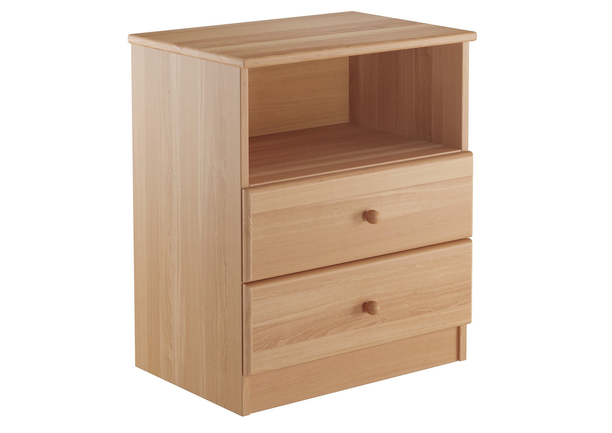 ERST-HOLZ Nachtkommode Hohe Nachtkonsole Buche Nachttisch mit Zwei Schubladen Offenes Fach, 90.20-K35 -Nachtschränkchen Buche -Zwei Schubladen und ein Einlegefach