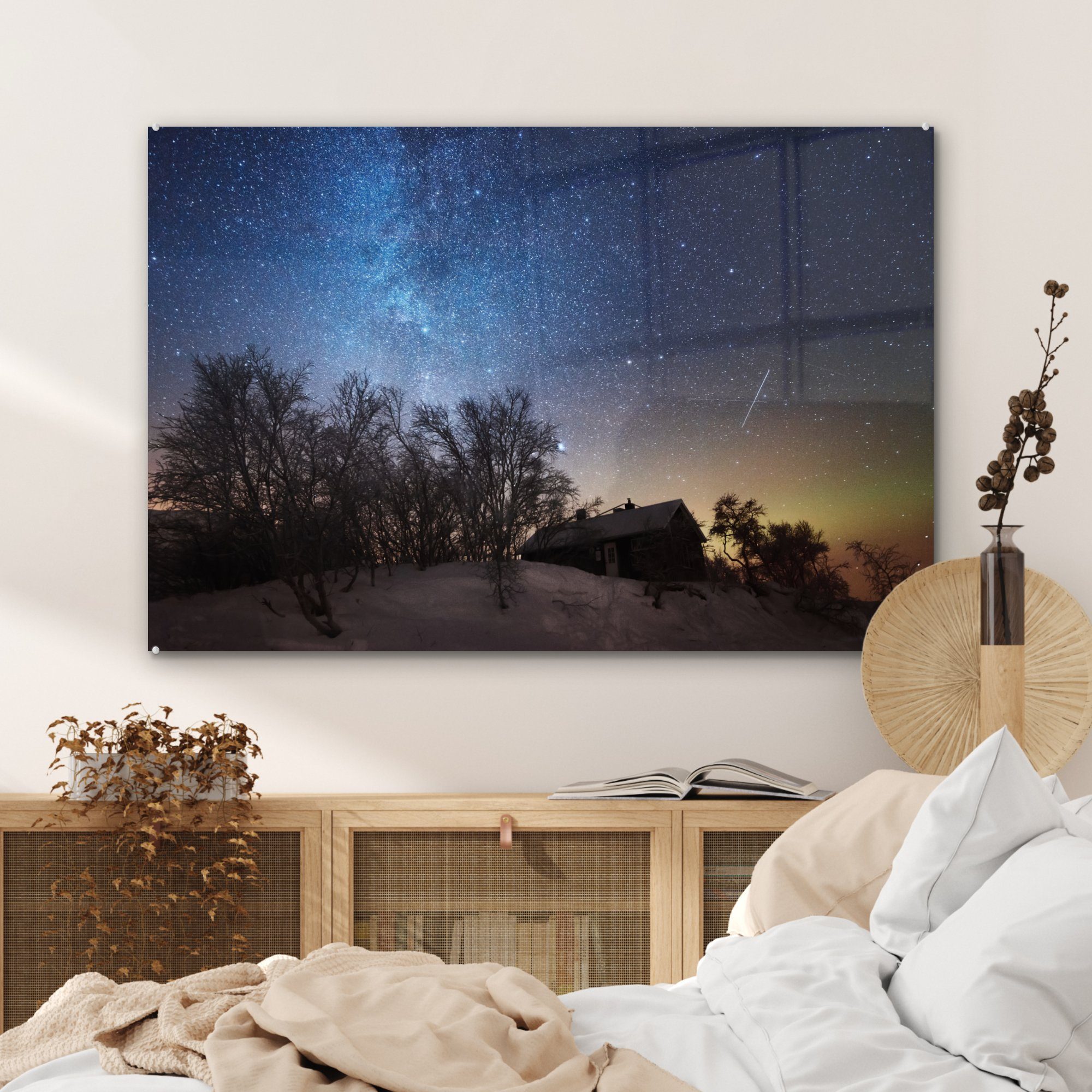 - - Acrylglasbild St), Wohnzimmer Winter, (1 - Schlafzimmer Sternenhimmel Acrylglasbilder & MuchoWow Landschaft Schnee - Schweden