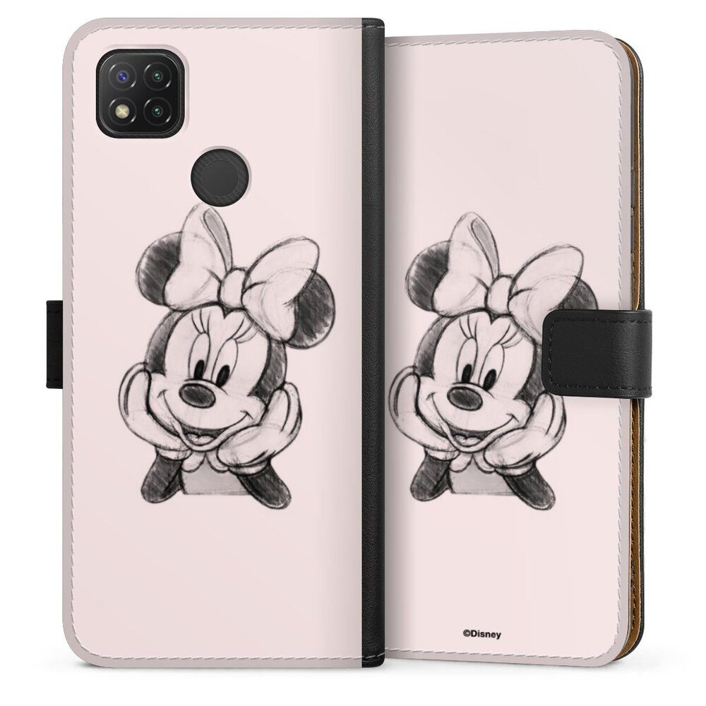 DeinDesign Handyhülle Minnie Mouse Offizielles Lizenzprodukt Disney Minnie Posing Sitting, Xiaomi Redmi 9C Hülle Handy Flip Case Wallet Cover Handytasche Leder