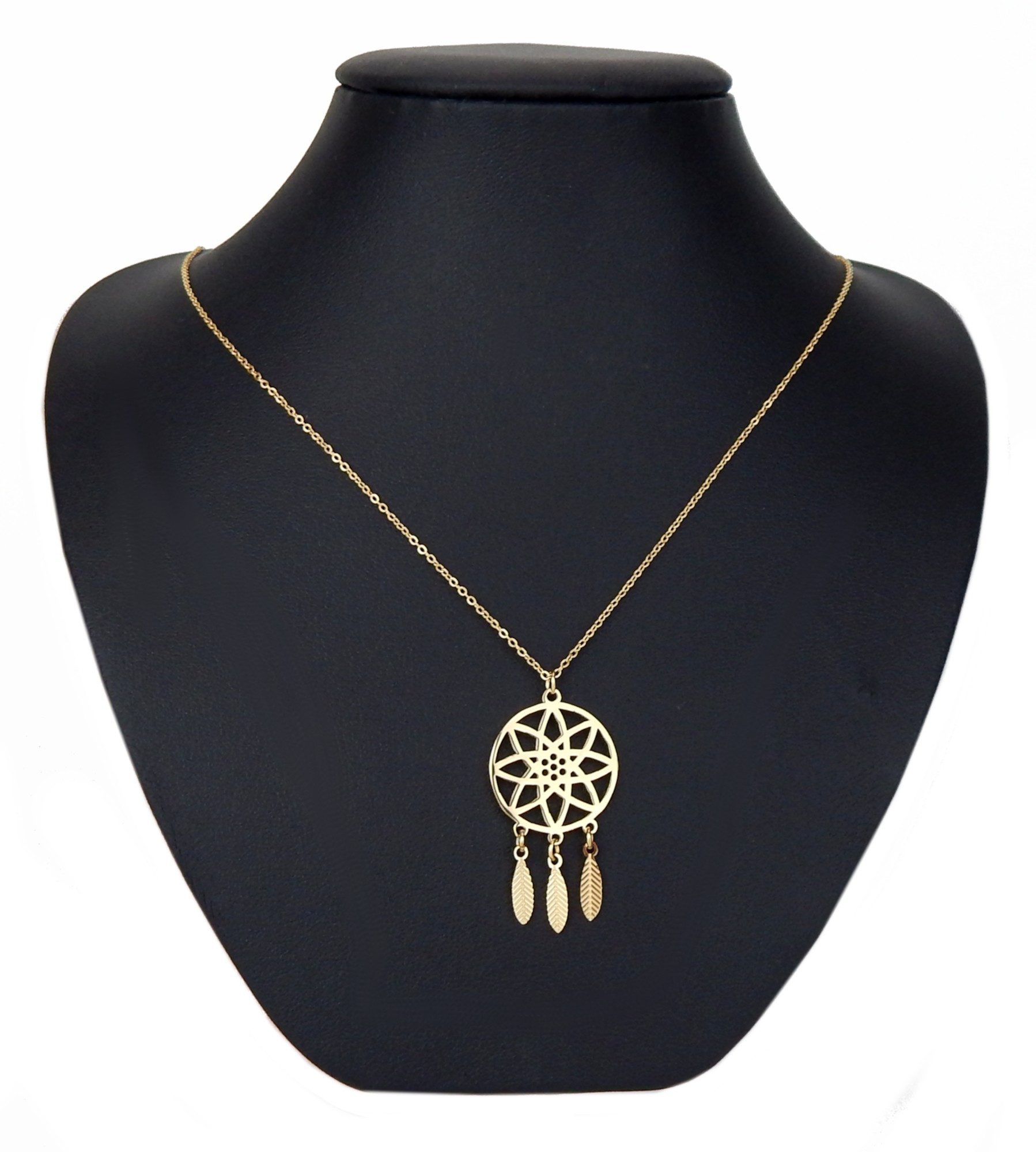 Ella Jonte Edelstahlkette, Boho Halskette Traumfänger aus Edelstahl in Gold