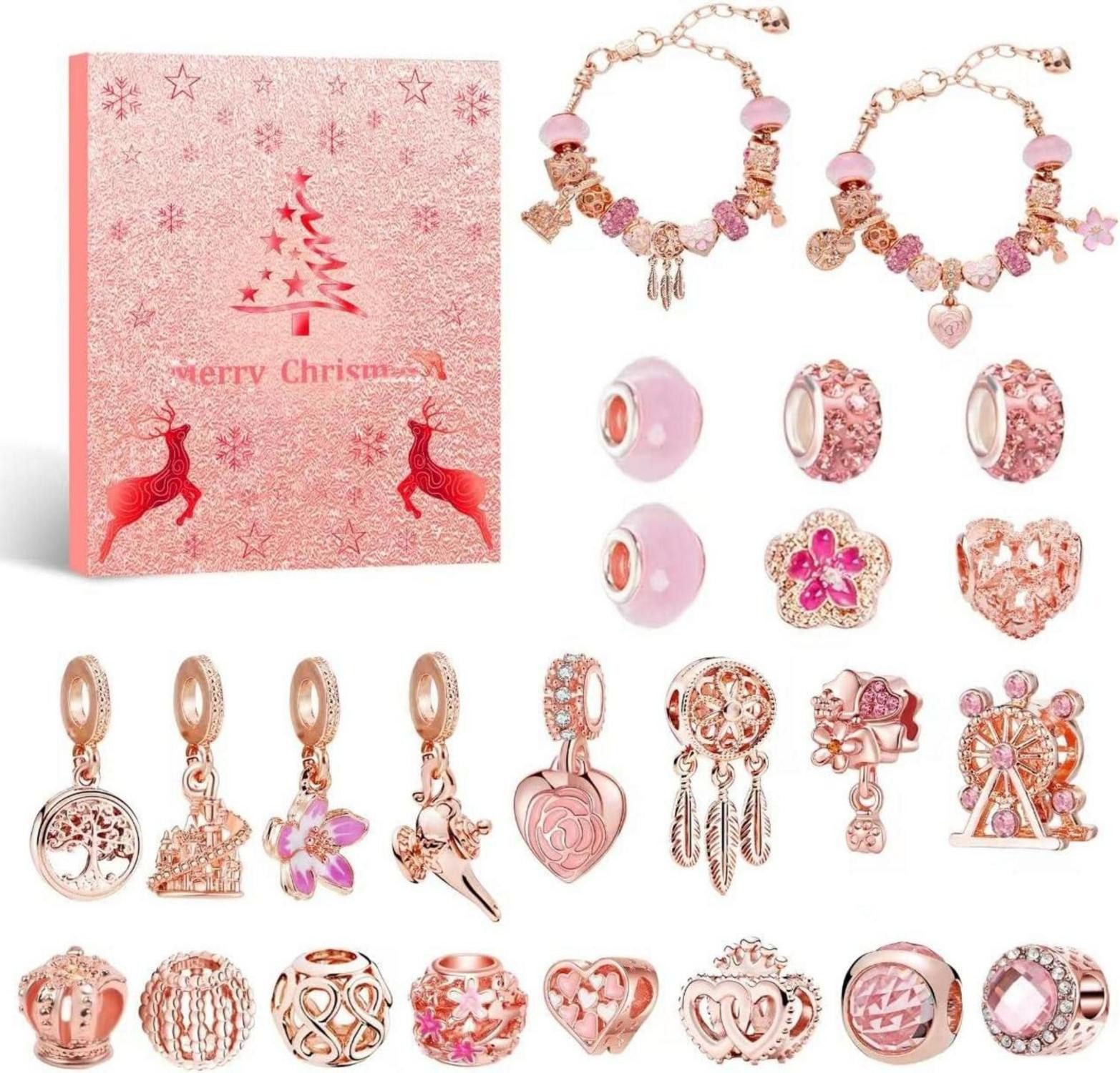 Schmuck-Adventskalender Adventskalender 2024 Mädchen Schmuck DIY Bastelset 24 Türchen Charms
