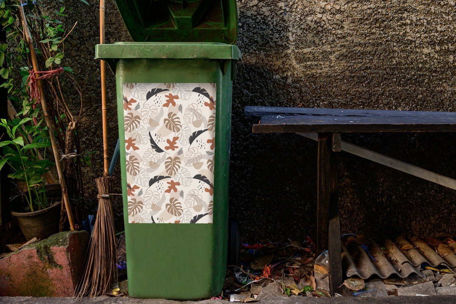 MuchoWow Wandsticker Sommer - Container, Mülltonne, - (1 Pastell Abfalbehälter St), Sticker, Blätter Mülleimer-aufkleber