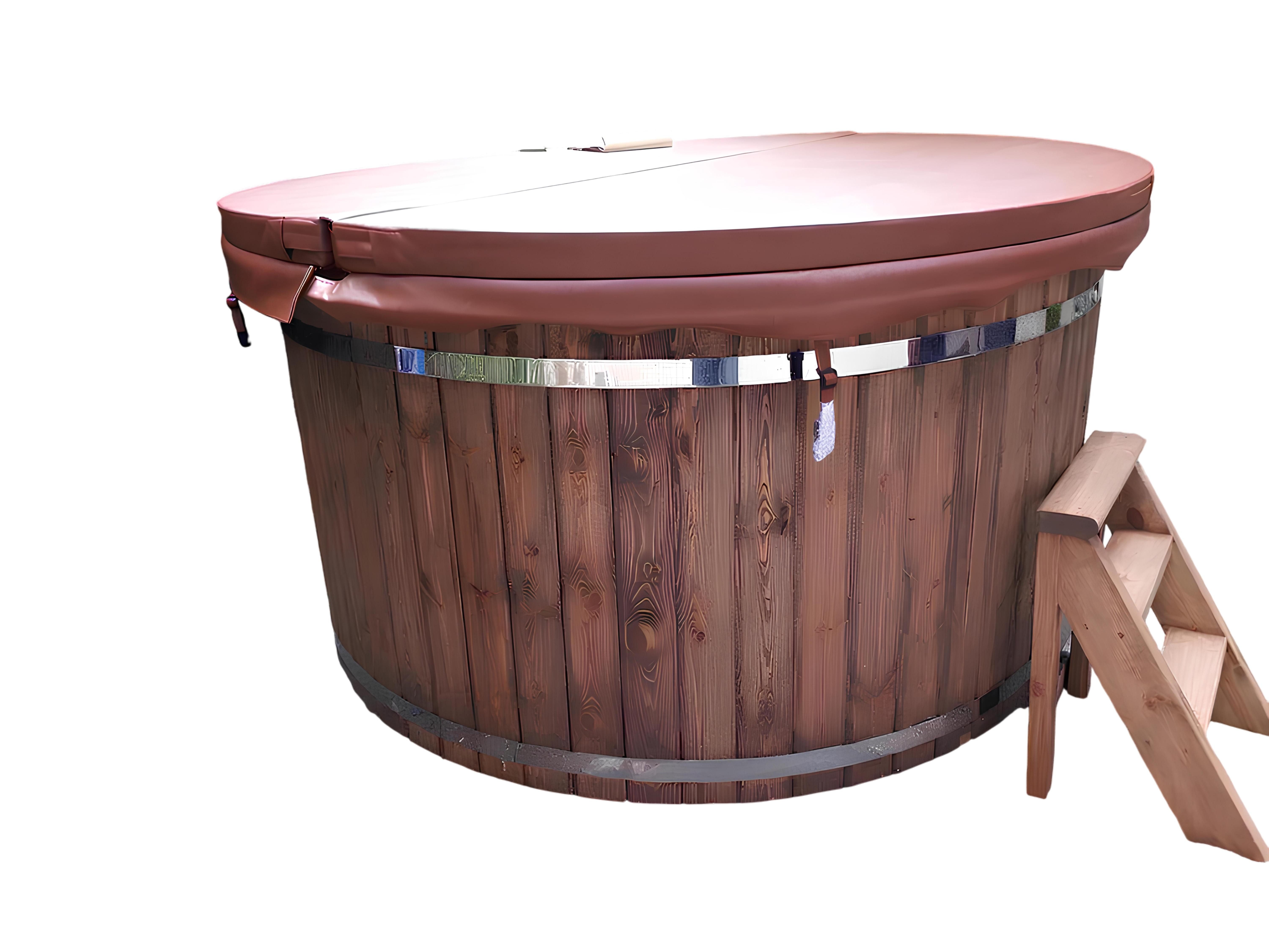 JVmoebel Whirlpool Whirlpool Badefass Holz Garten Pool mit externem Badofen Transparent, Made in Europe