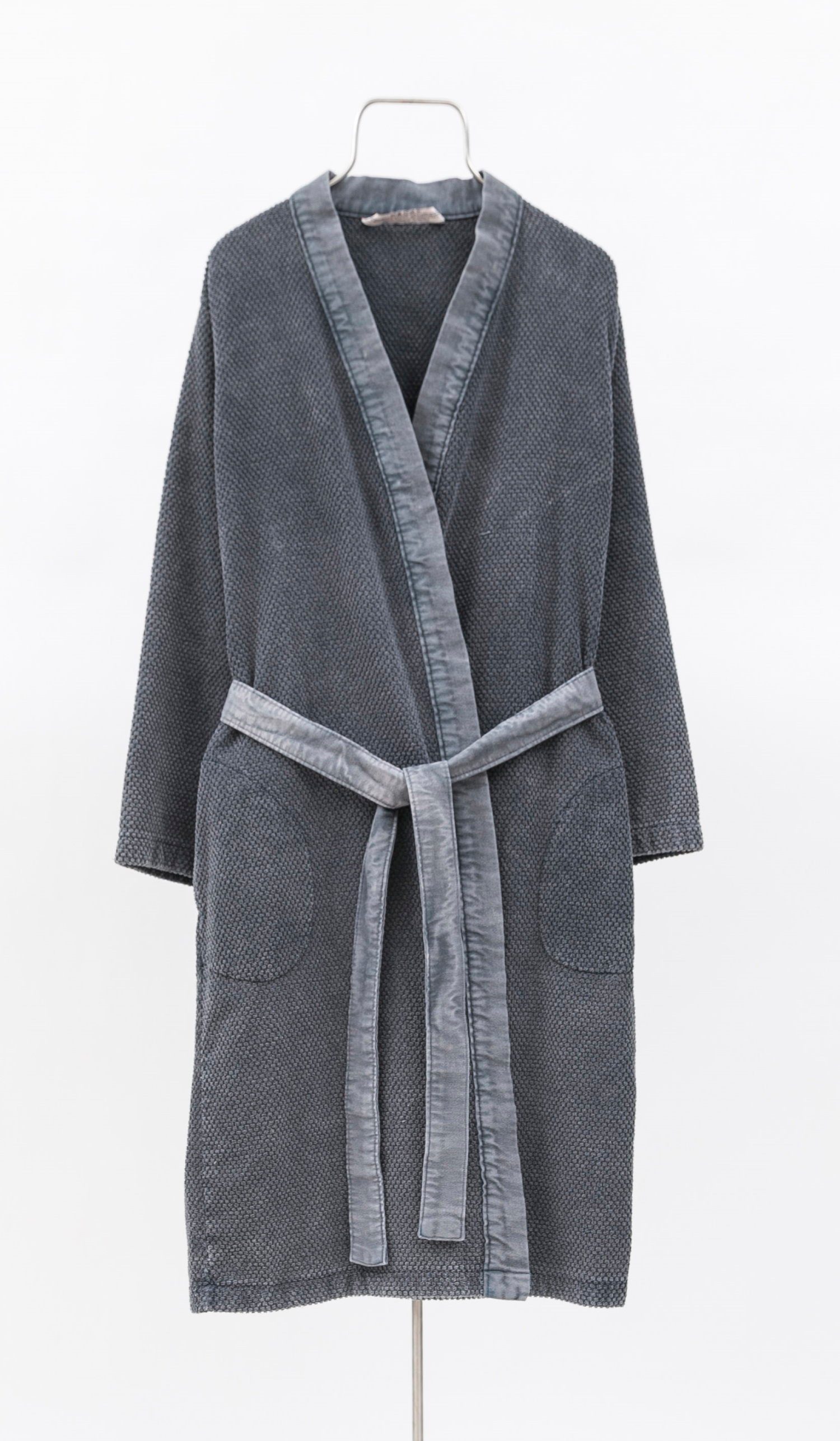 Lasa Home Unisex-Bademantel, Baumwolle, Kimono-Kragen, Gürtel, Stonewashed Grau