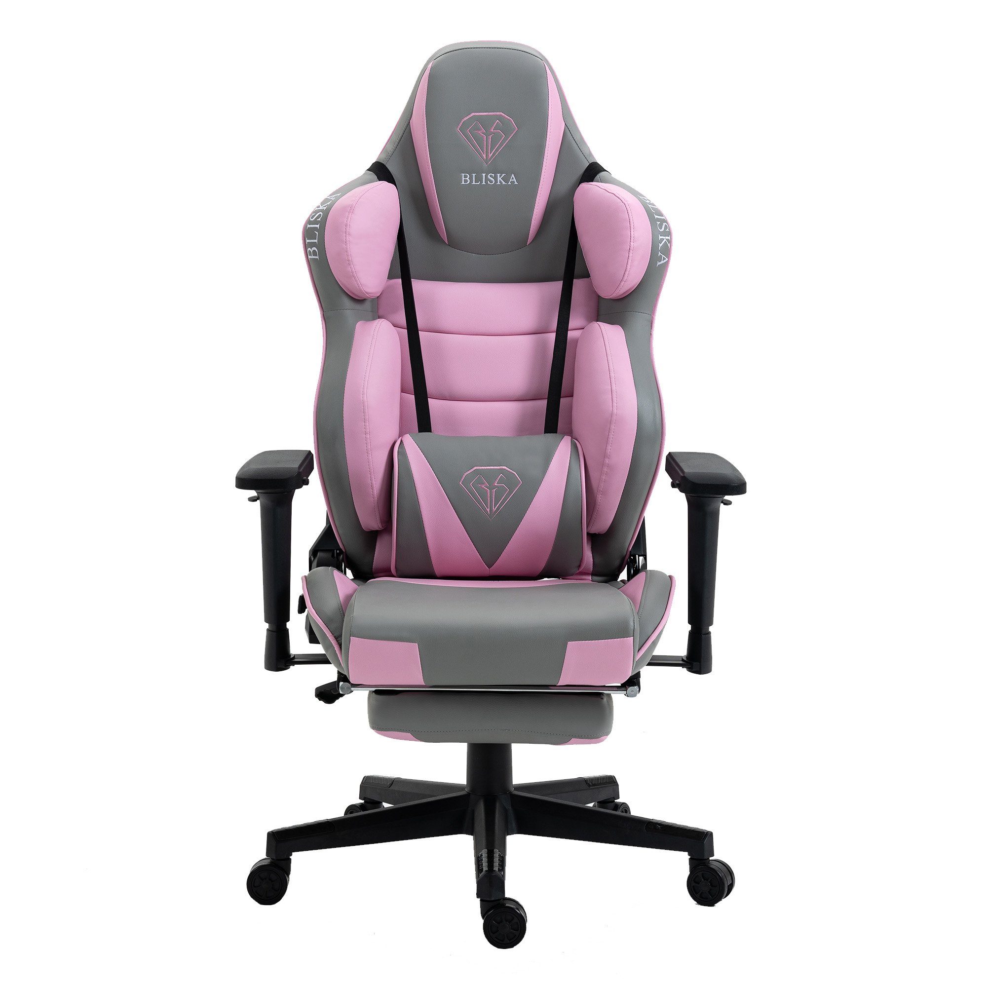 (1 Rosa Stück), Stuhl Lederoptik Gaming chair Hellgrau Leo und 4D-Armlehnen Fußstütze mit / TRISENS in Chefsessel gaming