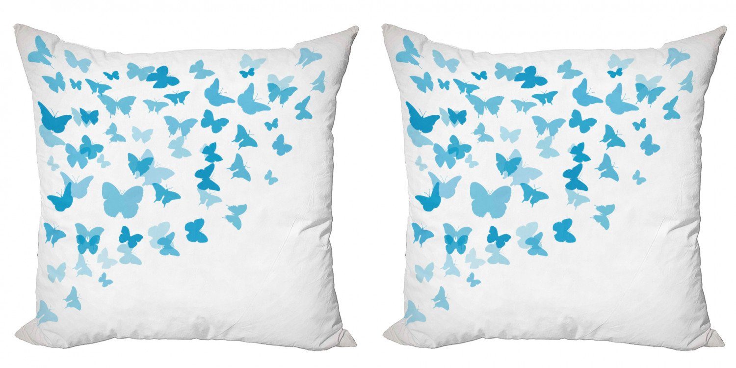 Stück), Vintage Flock Blue Kissenbezüge Abakuhaus (2 Accent Modern Digitaldruck, Doppelseitiger Schmetterling