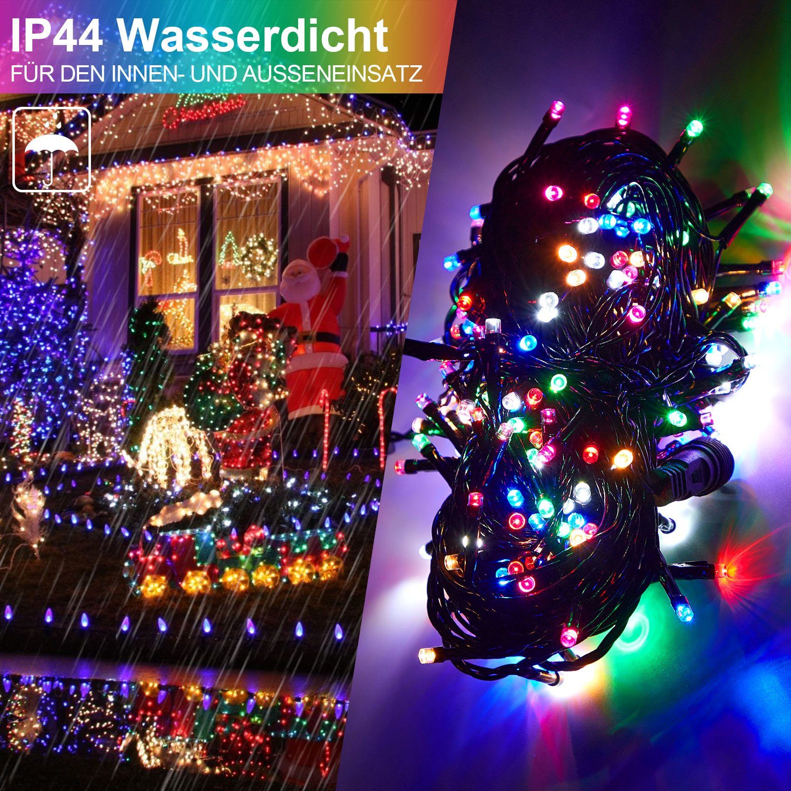Weihnachten 20m Außen Rosnek Mehrfarbig Baum, for LED-Baummantel Lichterkette Garten Innen 156-flammig Party LED