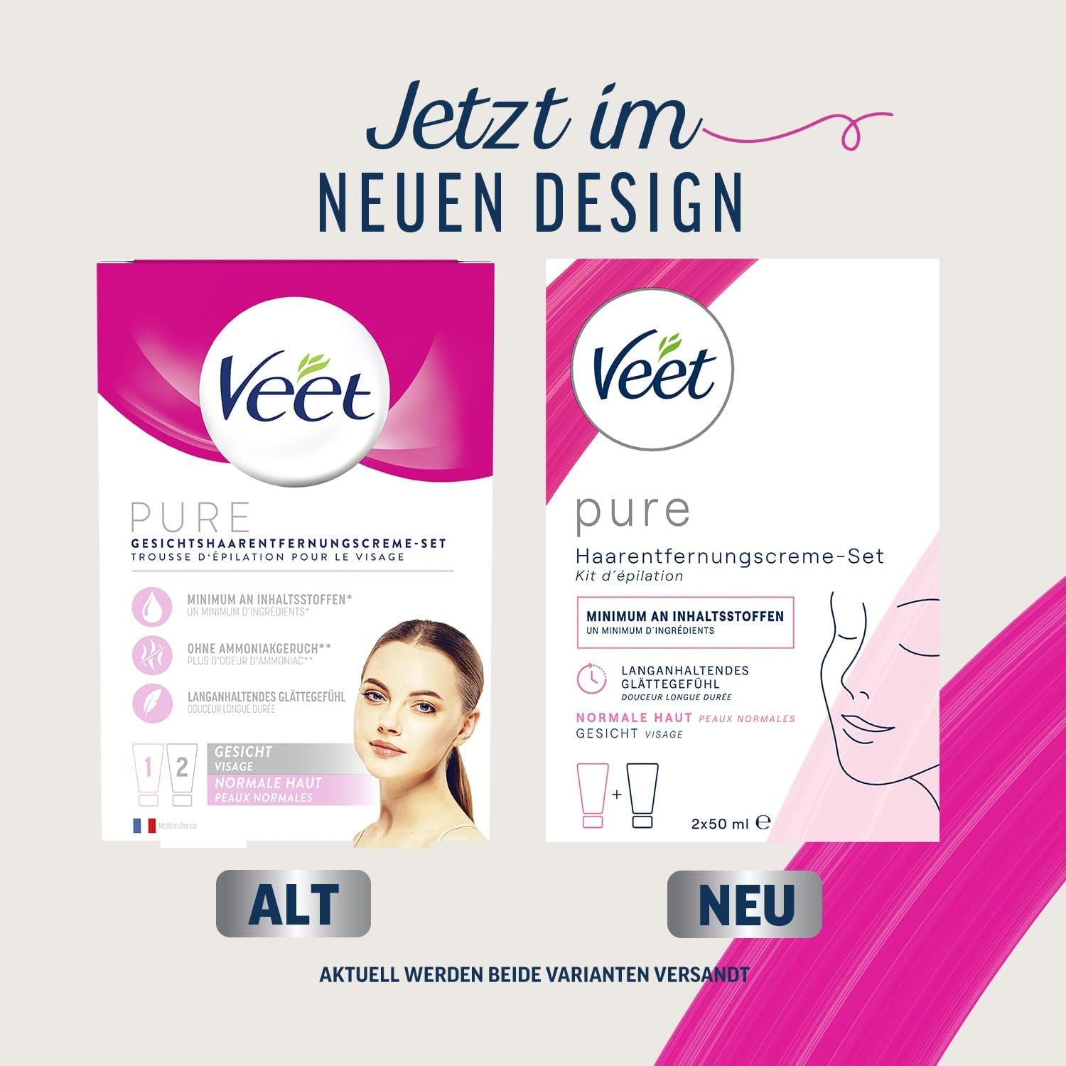 Veet Enthaarungscreme + Gesichtscreme, Essentials Set, 2x 50ml, sanft & pflegend