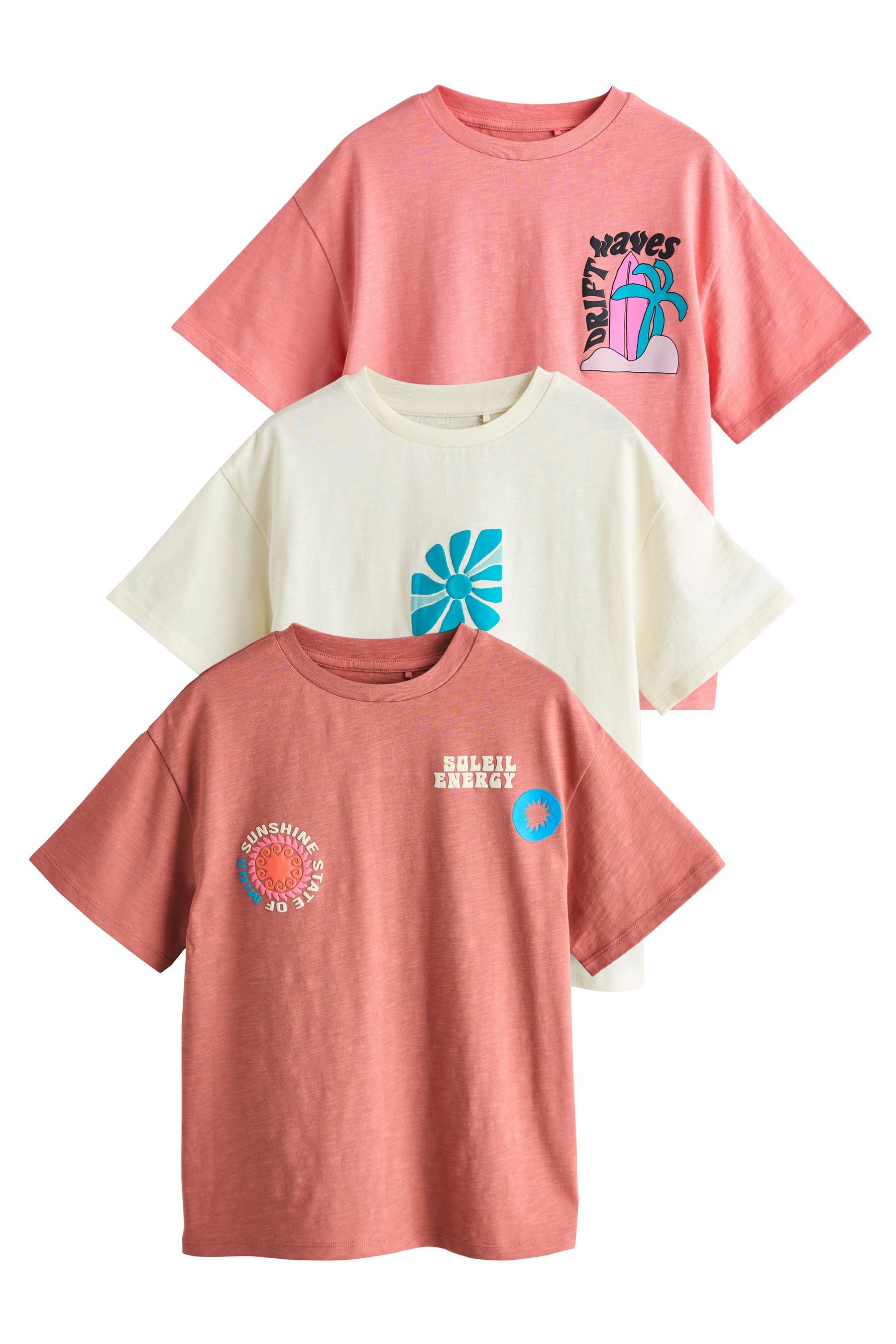 T-Shirt Oversized Fit T-Shirts mit Grafik, 3er-Pack