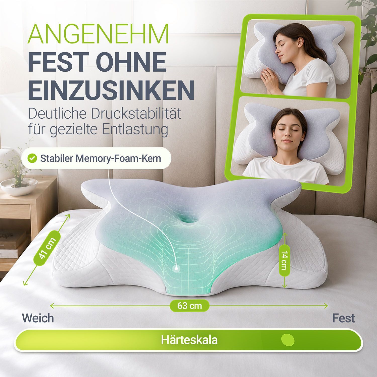 Juskys Nackenstützkissen-Set, Füllung: PU Memory Foam, Bezug: Polyester, Ergonomisch & stützend, atmungsaktiv, waschbar, formstabiles Material – Bild 4 von 5