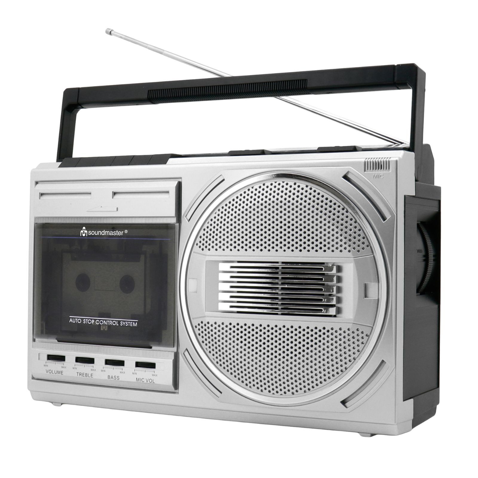 Soundmaster RR20SI Retro Radiokassettenrekorder mit Bluetooth & USB-MP3 Wiedergabe Boombox (UKW/MW/KW, 3 W, Aufnahmefunktion auf Kassette, Abspielen USB MP3, Klangregler)