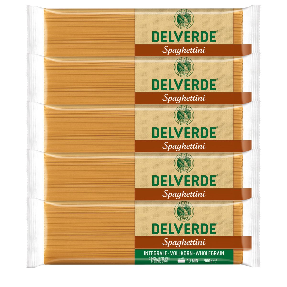 DELVERDE Nudeln, Delverde Vollkorn Spaghettini Integrale Vollkorn Nudeln 500g 5er Pack