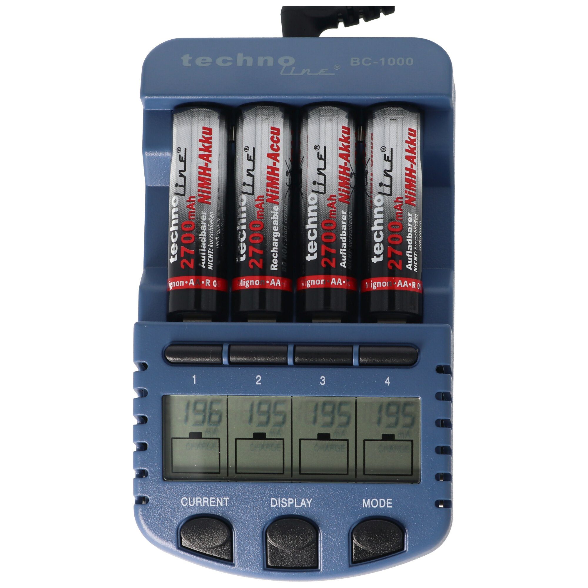 technoline BC1000 Schnell-Ladegerät mit LCD-Display, Entladefunktion, Akku Akku-Ladestation