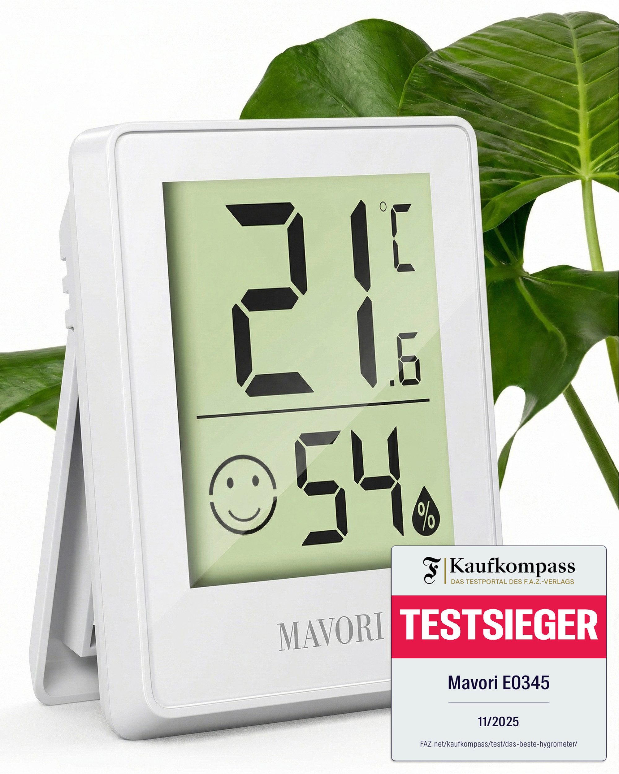 MAVORI Hygrometer und Thermometer digital mit sehr präzisen Messwerten, (1-St), Thermometer mit Luftfeuchtigkeit