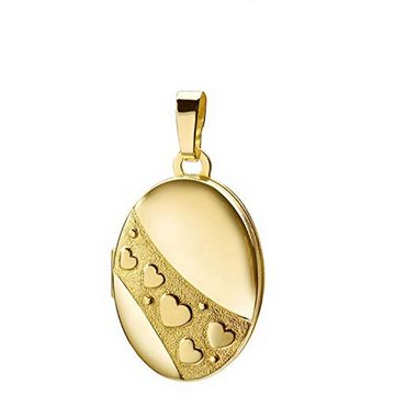 JEVELION Medallionanhänger Medaillon Gold 333 Anhänger mit Herzen zum Öffnen für 2 Fotos (Bilder Amulett, für Damen und Mädchen), Mit Halskette vergoldet - Länge wählbar 36 - 70 cm oder ohne Kette.