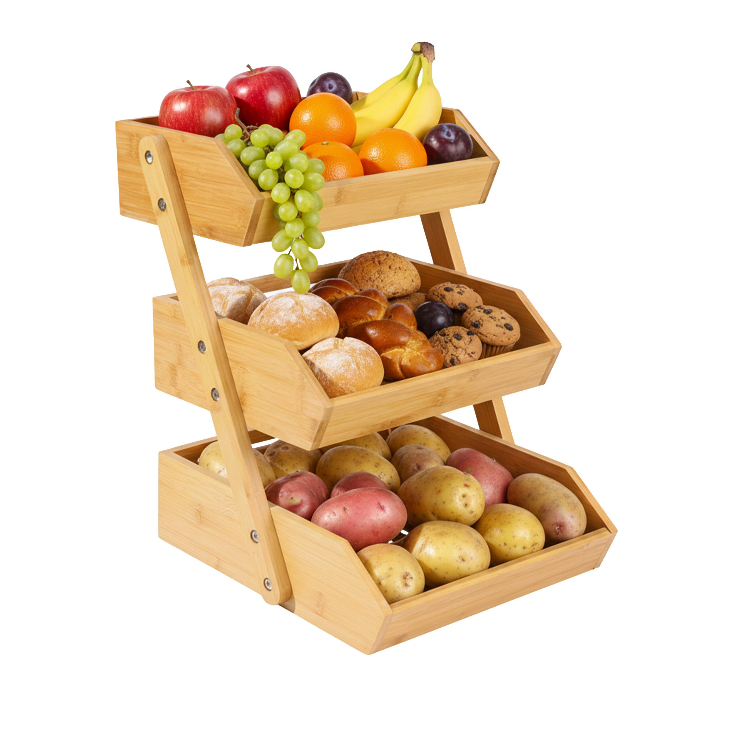 relaxdays Obstschale Obst Etagere Bambus 3 Etagen, Bambus