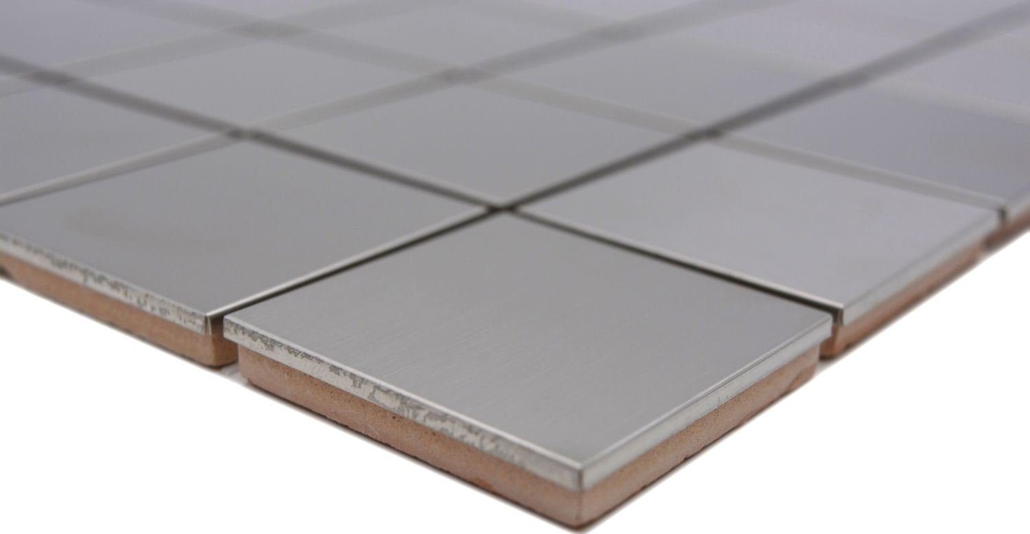 Thumbnail - Mosani Mosaikfliesen Edelstahl Mosaik Fliese silber gebürstet matt Küchenwand