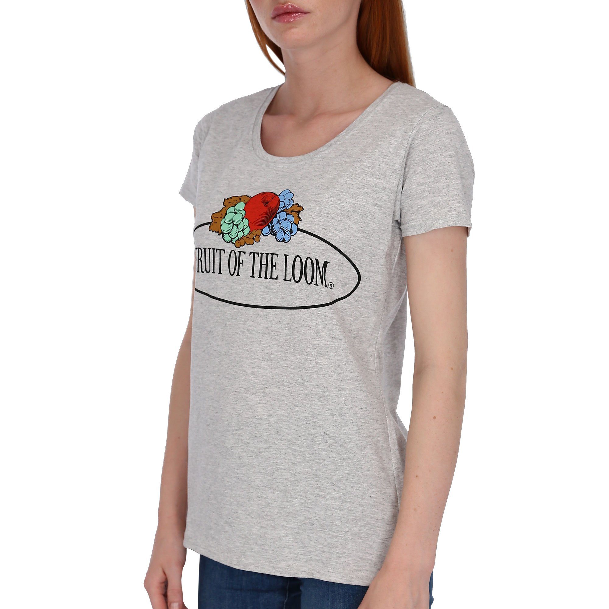 Fruit of the Loom Rundhalsshirt Fruit of the Loom Fruit of the Loom Damen T-Shirt mit Logo graumeliert