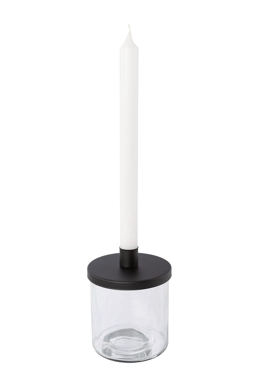 Gasper Kerzenhalter ASENDA, H 14,5 cm, Transparent, Schwarz, Metall, inkl. Deko-Glas