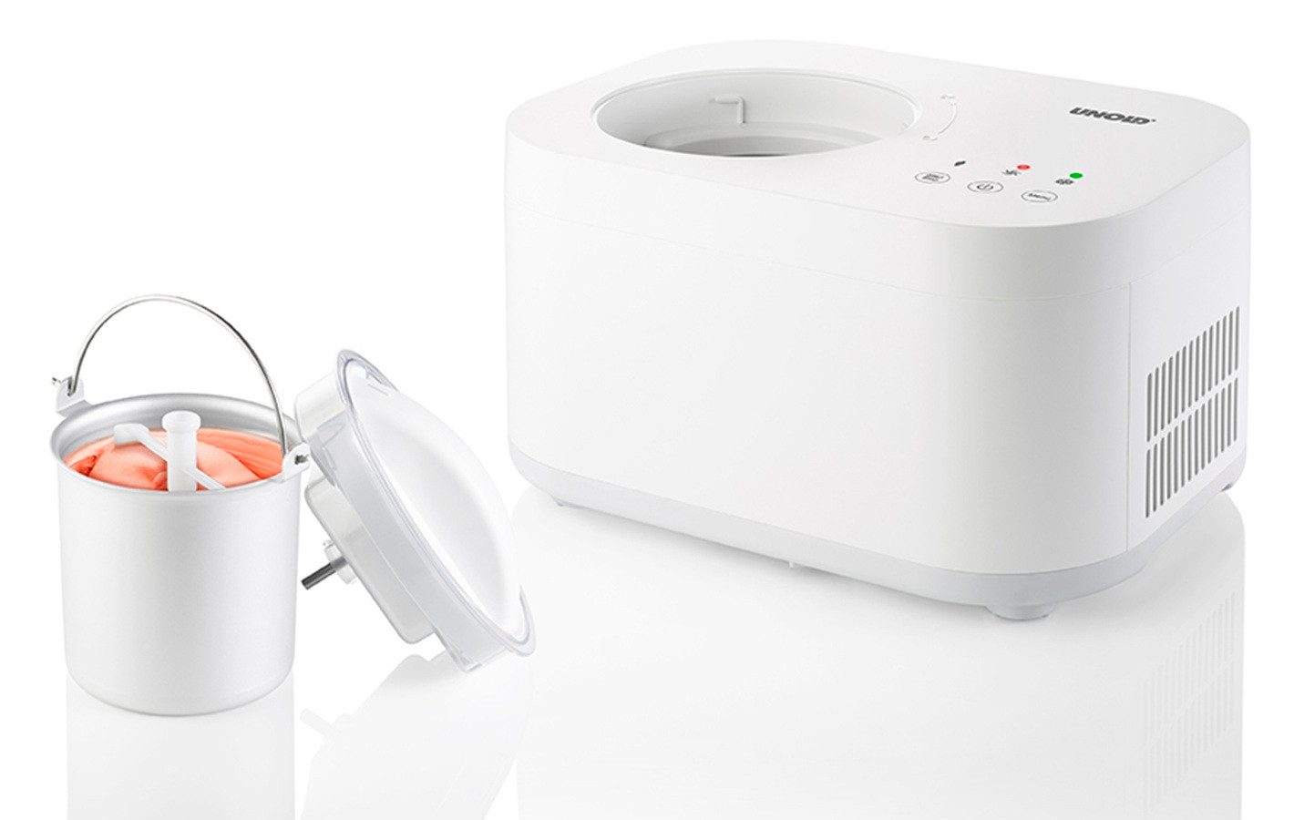 Unold Eismaschine Eismaschine Snow 1 L inklusive Beheizter Eisportionierer Carlo, 1 l, 100 W, Mit vorgekühlten Zutaten Sahneeis in 30 Min fertig