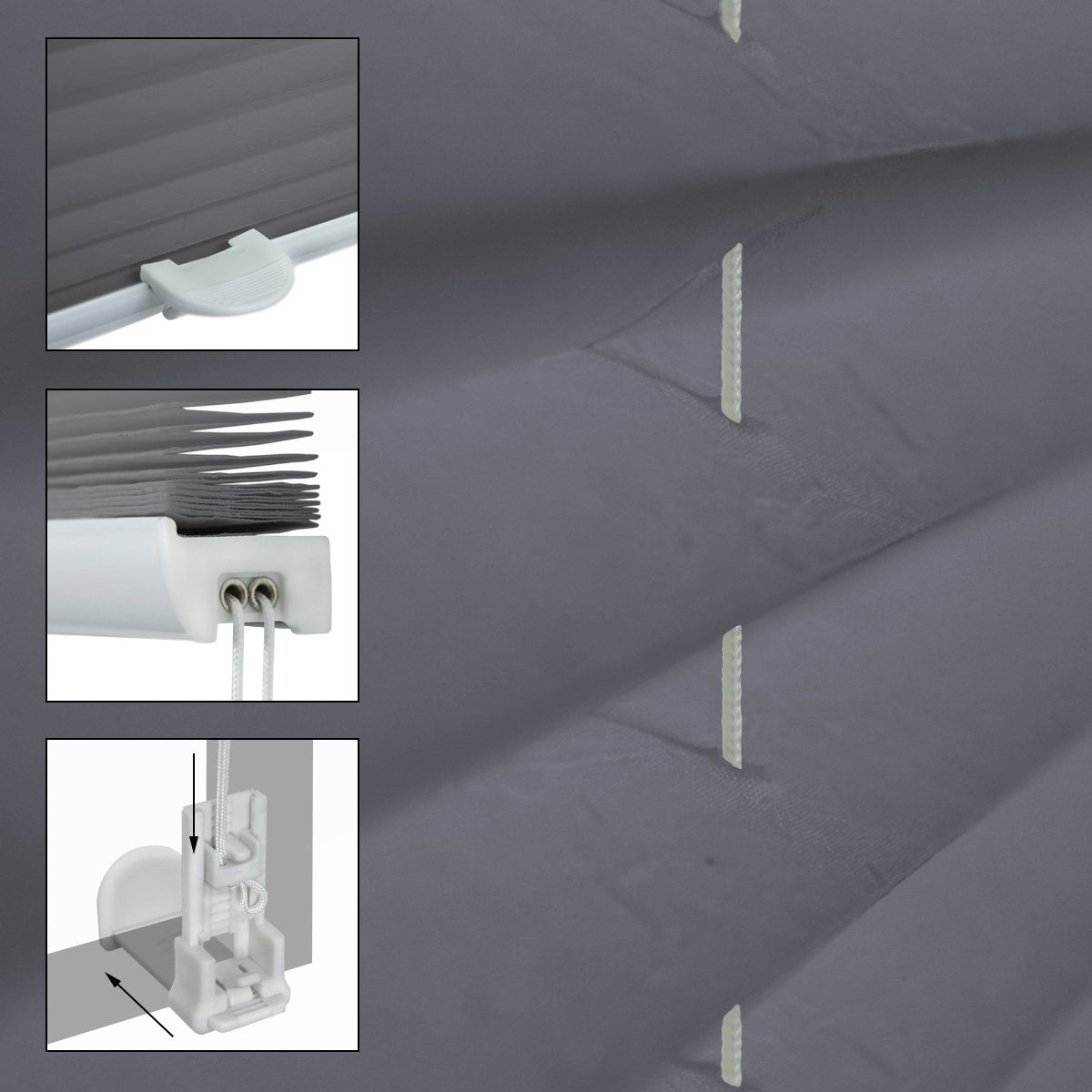 Plissee Jalousie ohne Klemmfix, Fensterrollo Bohren Befestigungsmaterial Rollo Germany, Klemmfix und Klemmfix, Faltrollo 120x150cm Grau EasyFix Sonnen- Sichtschutz, ECD inkl